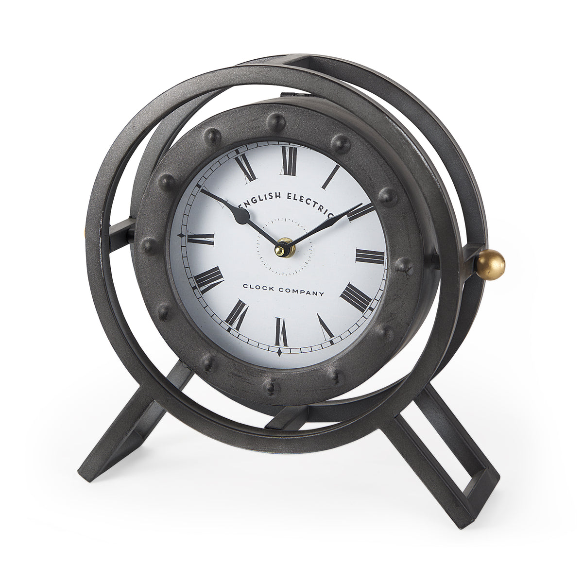 Gaston Gray Metal Circular Table Clock-Table Clocks-DECOROLALA