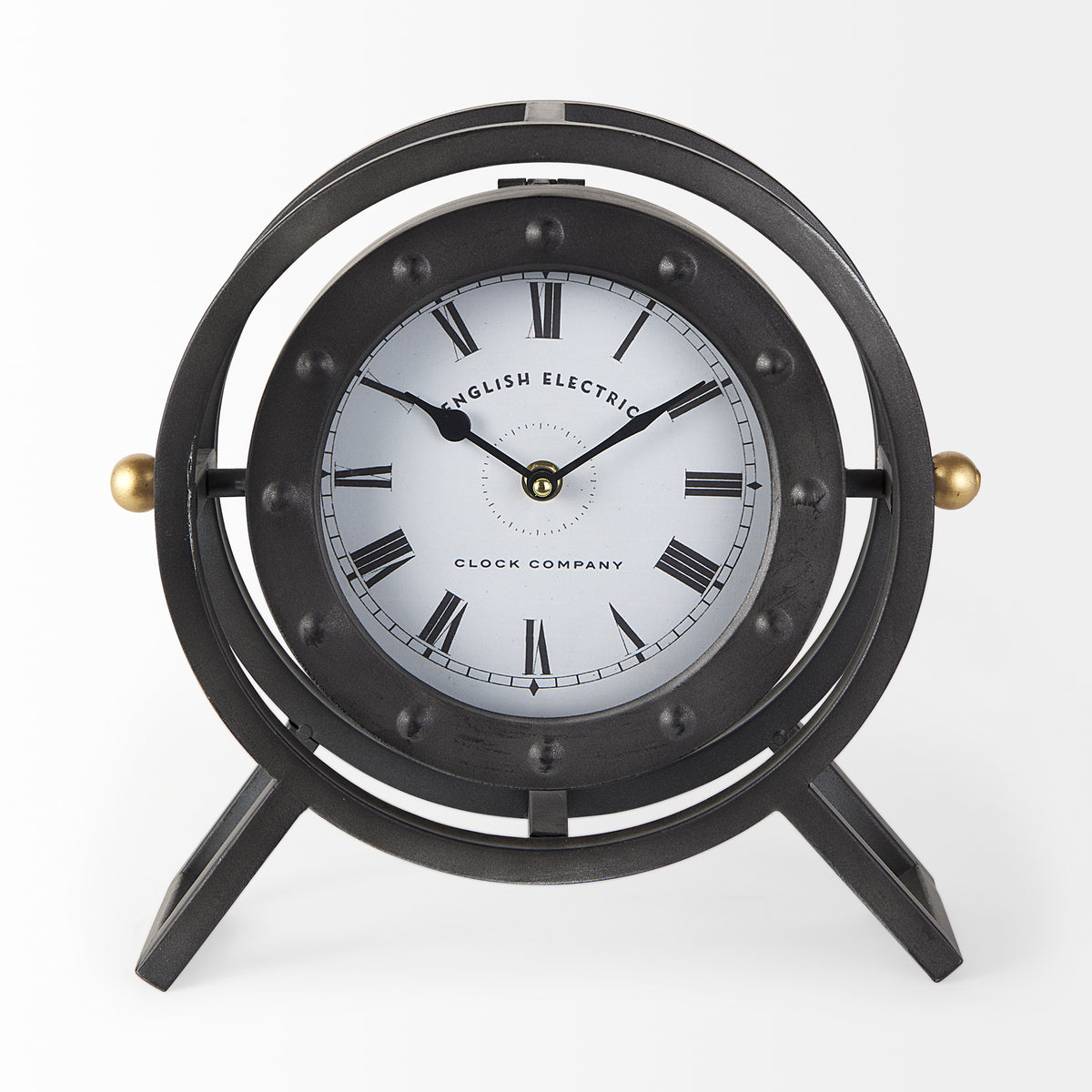 Gaston Gray Metal Circular Table Clock-Table Clocks-DECOROLALA