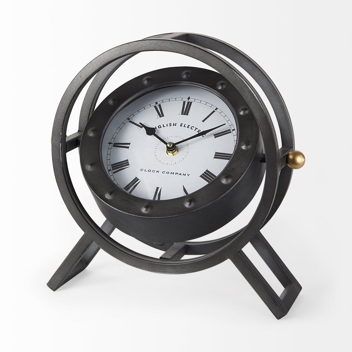 Gaston Gray Metal Circular Table Clock-Table Clocks-DECOROLALA