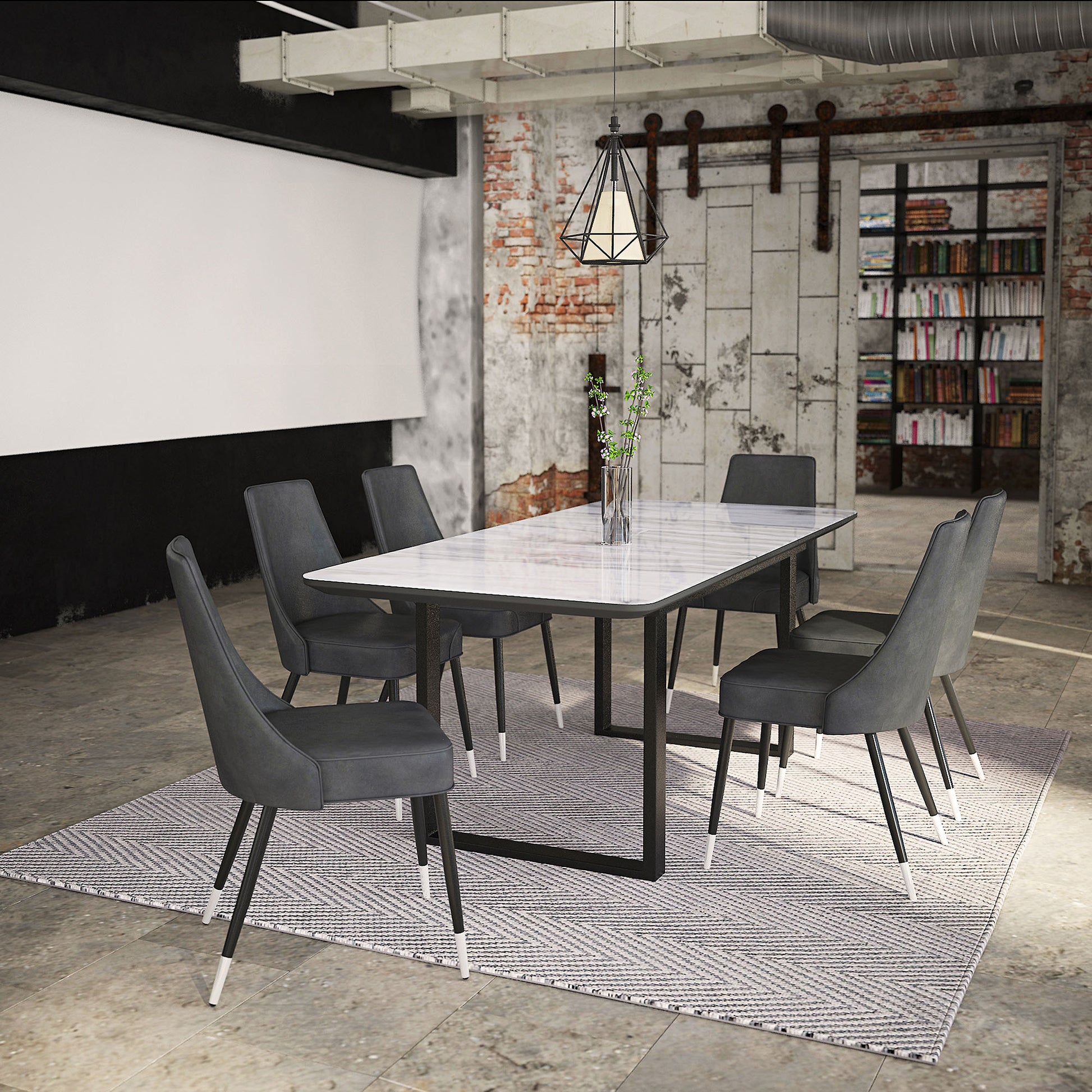 Gavin Extension Dining Table - Black Marble-Look Glass Top-DECOROLALA