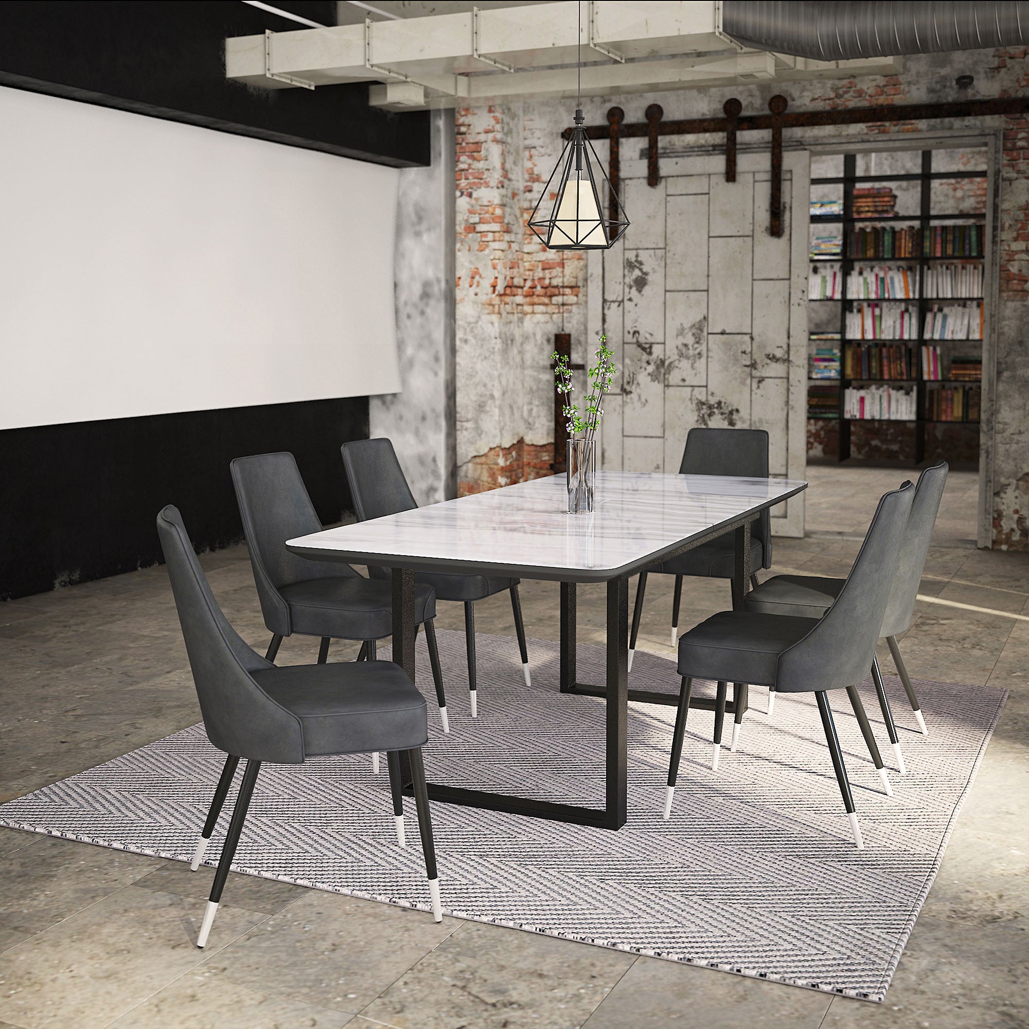 Gavin Extension Dining Table - Black Marble-Look Glass Top-DECOROLALA