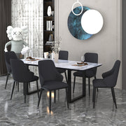 Gavin Kash 7-Piece Dining Set - Black Marble-Look Glass Top-DECOROLALA