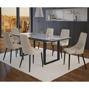 Gavin Venice 7-Piece Dining Set - Marble-Look Glass Top Black-DECOROLALA
