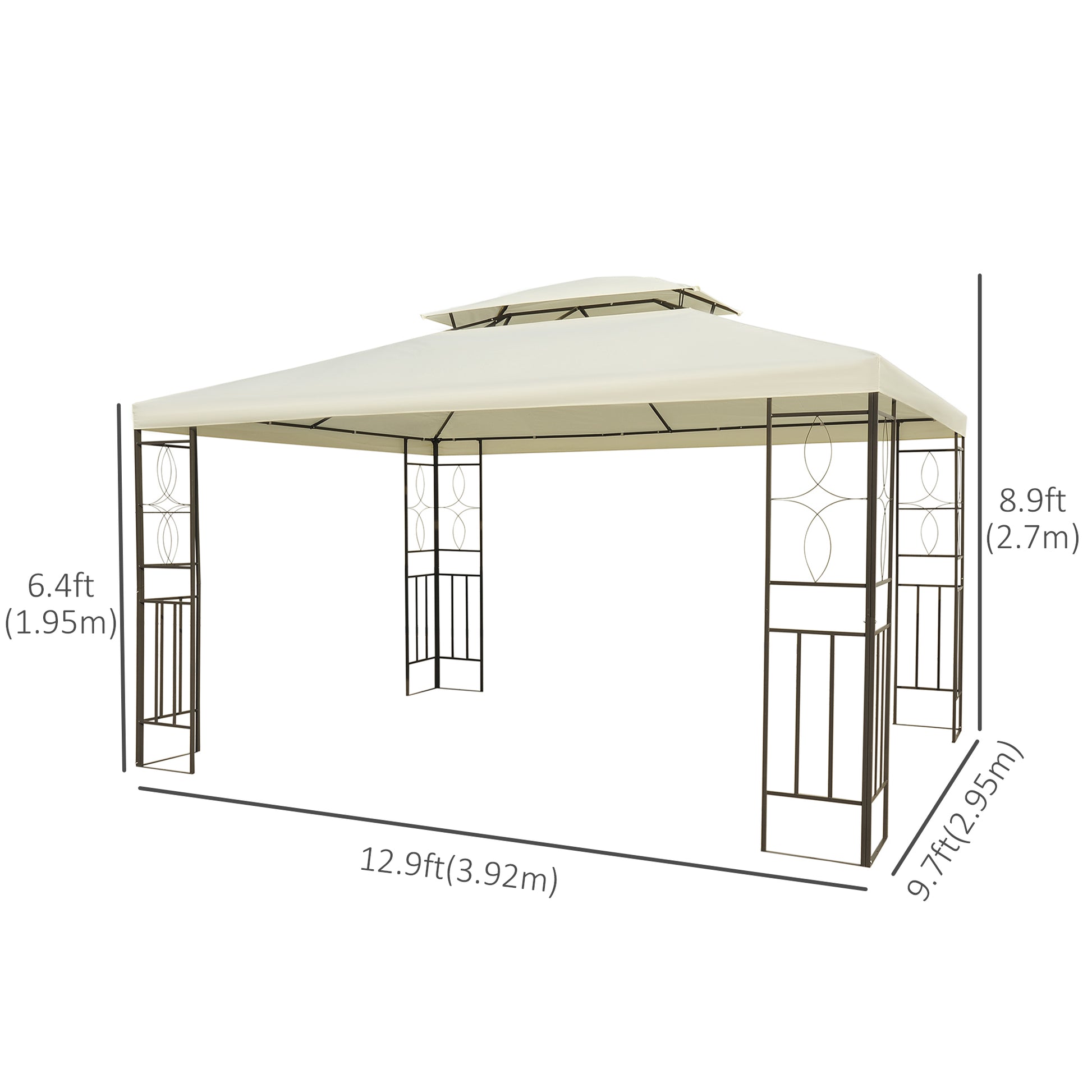 Gazebo 10x13ft Steel Vented Roof Cream White-DECOROLALA