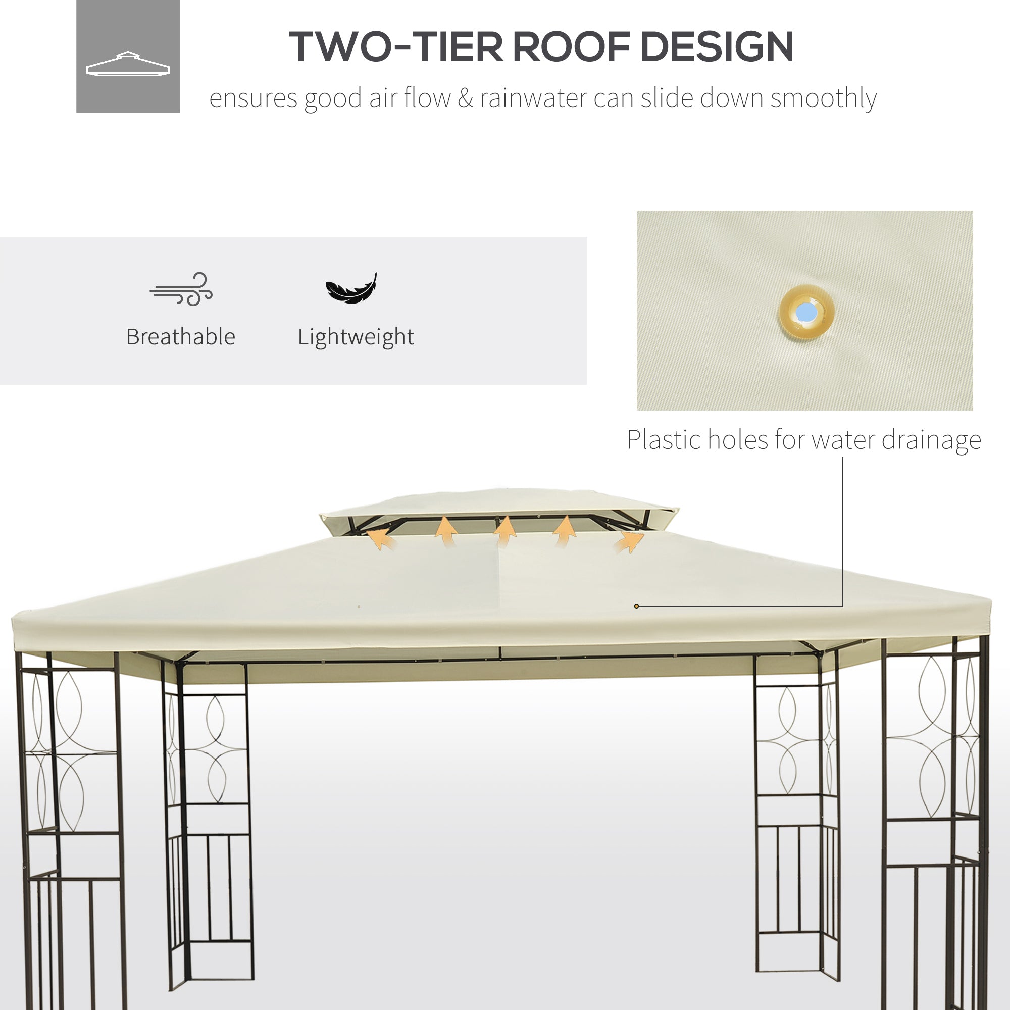 Gazebo 10x13ft Steel Vented Roof Cream White-DECOROLALA