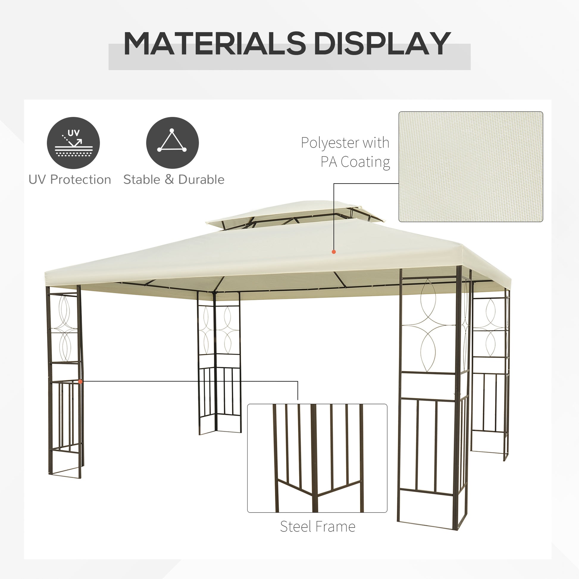 Gazebo 10x13ft Steel Vented Roof Cream White-DECOROLALA