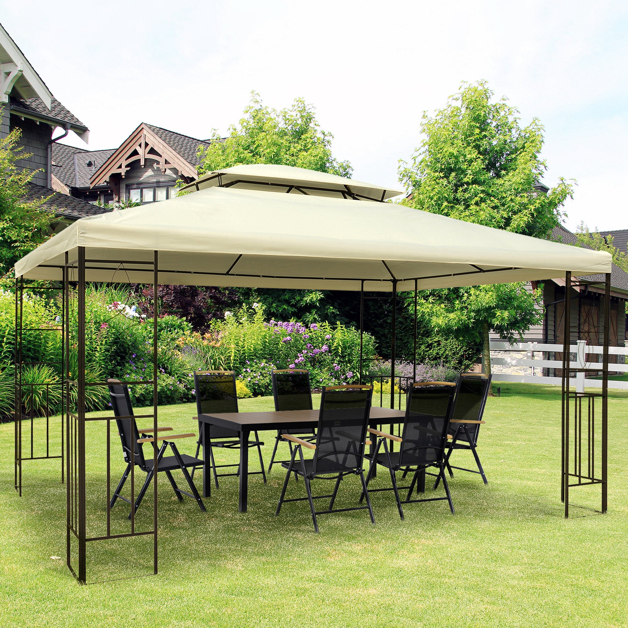 Gazebo 10x13ft Steel Vented Roof Cream White-DECOROLALA