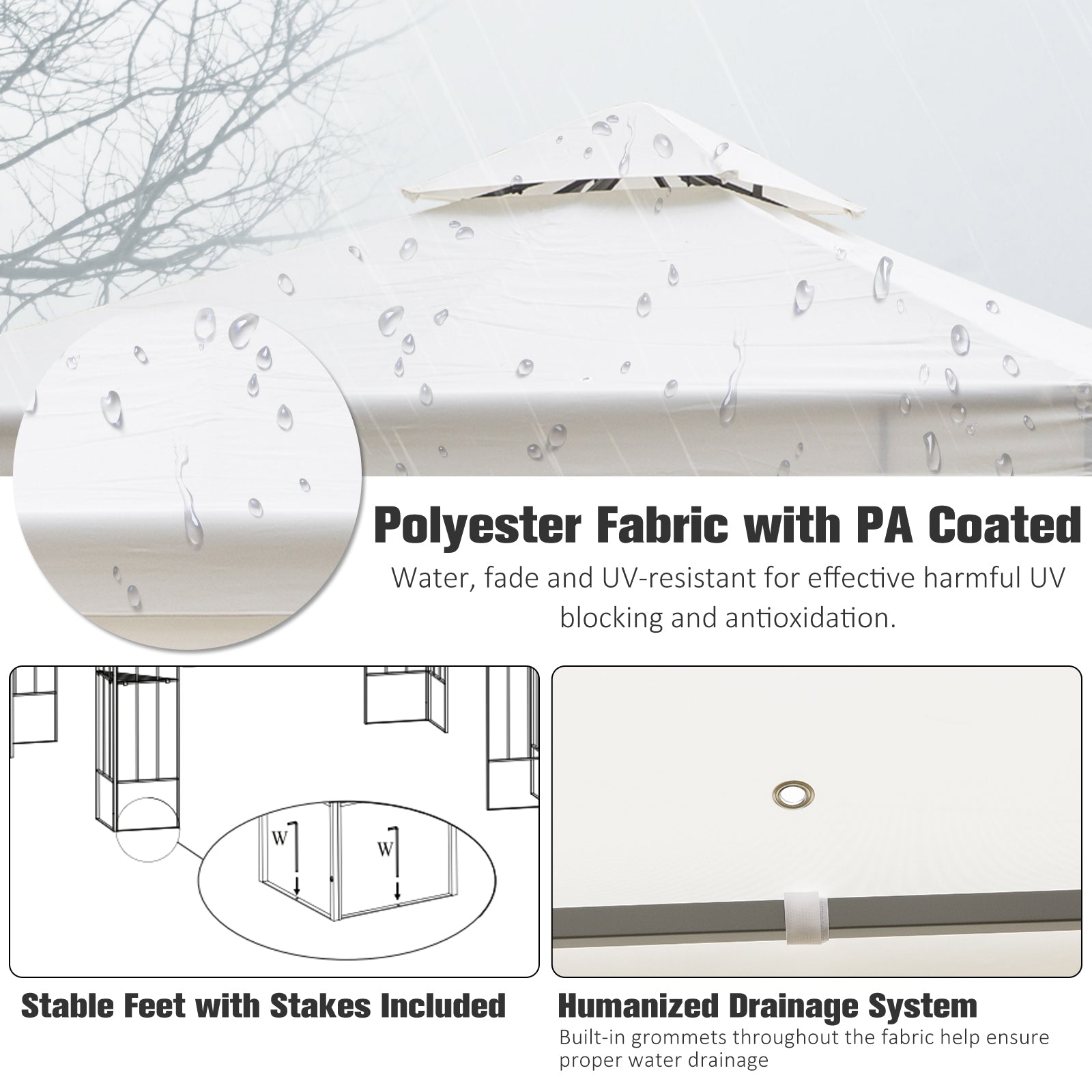 Gazebo 9.8' x 9.8' Metal Patio Canopy Cream-DECOROLALA