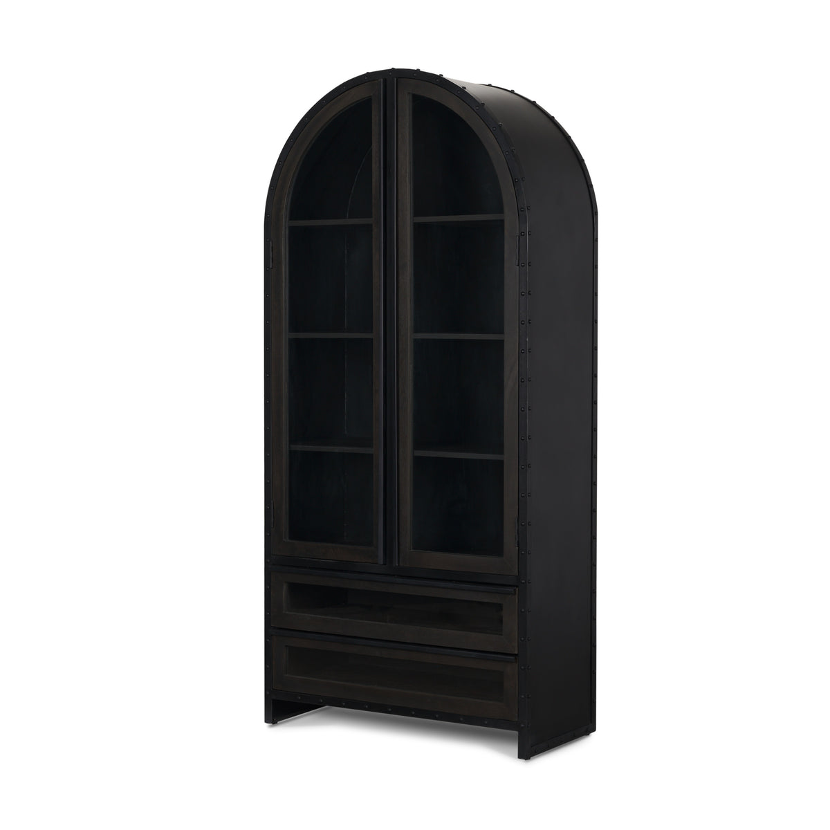 Gehry 72.3" H Dark Brown Metal Brown Wood and Glass Door Display Cabinet-Cabinets-DECOROLALA