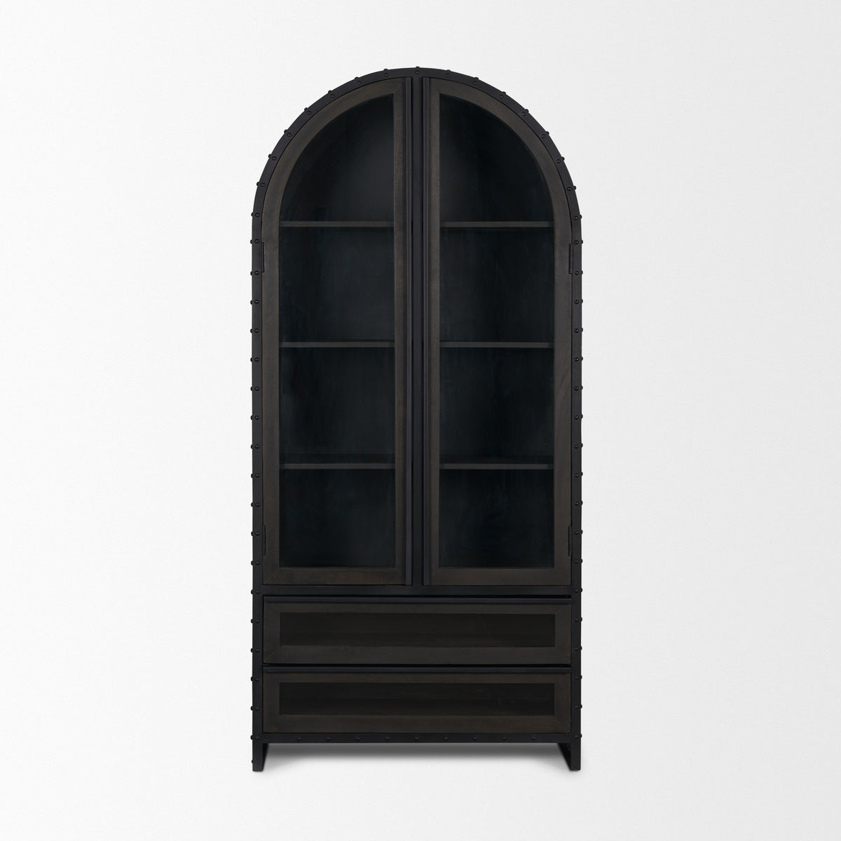 Gehry 72.3" H Dark Brown Metal Brown Wood and Glass Door Display Cabinet-Cabinets-DECOROLALA