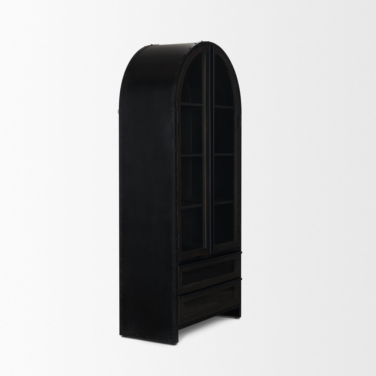 Gehry 72.3" H Dark Brown Metal Brown Wood and Glass Door Display Cabinet-Cabinets-DECOROLALA
