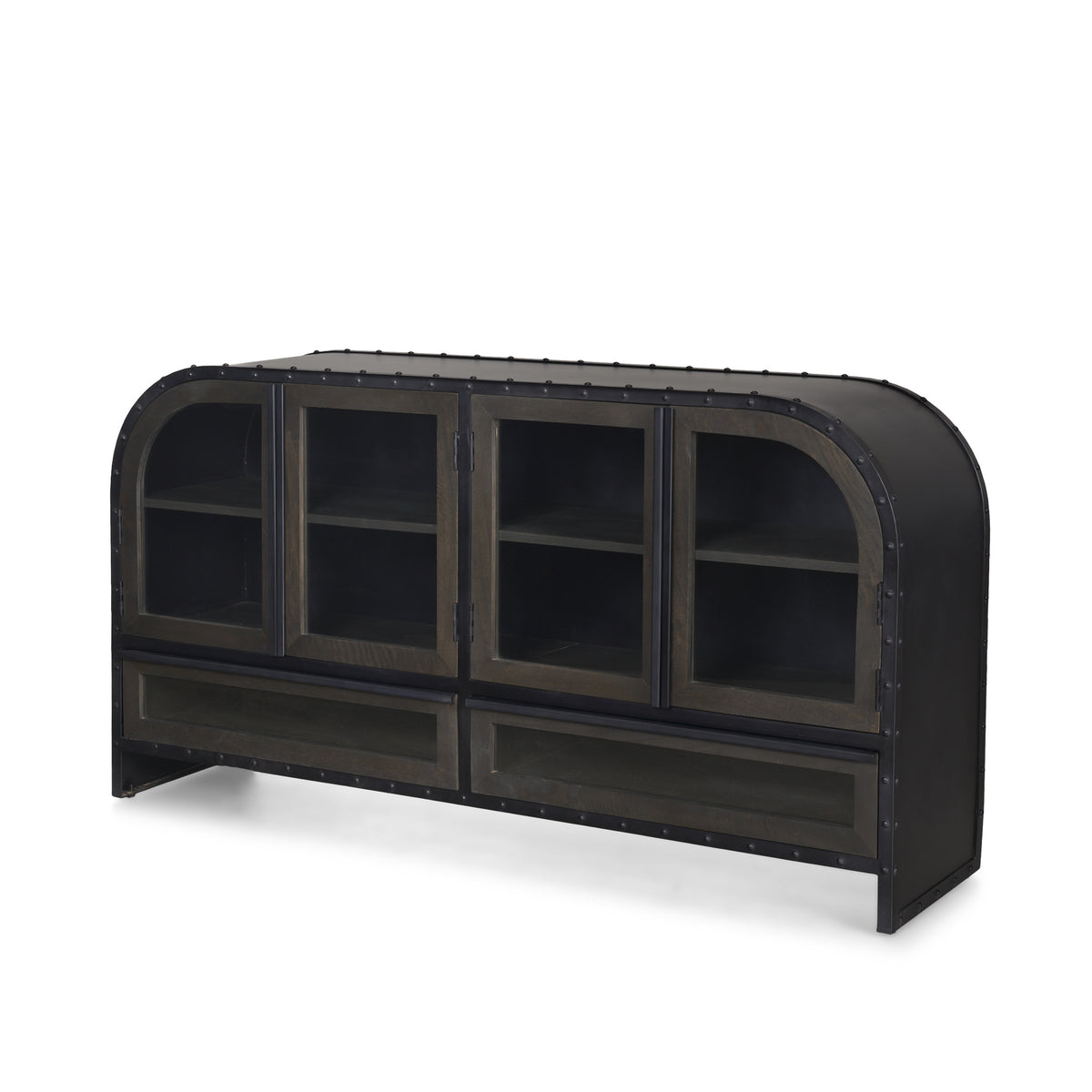 Gehry I 62.3x16.5 Black Metal Frame w/Wood Accent 4 Cabinet Door Two Drawer Sideboard-Sideboards & Buffets-DECOROLALA