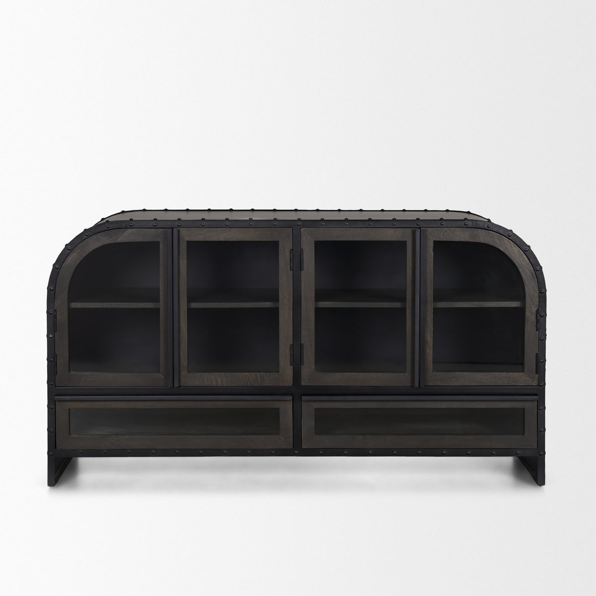 Gehry I 62.3x16.5 Black Metal Frame w/Wood Accent 4 Cabinet Door Two Drawer Sideboard-Sideboards & Buffets-DECOROLALA