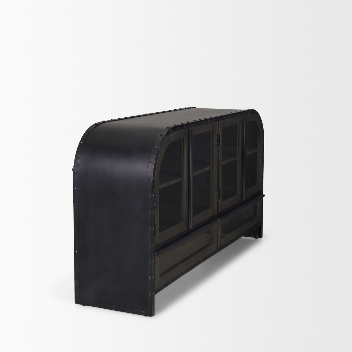 Gehry I 62.3x16.5 Black Metal Frame w/Wood Accent 4 Cabinet Door Two Drawer Sideboard-Sideboards & Buffets-DECOROLALA