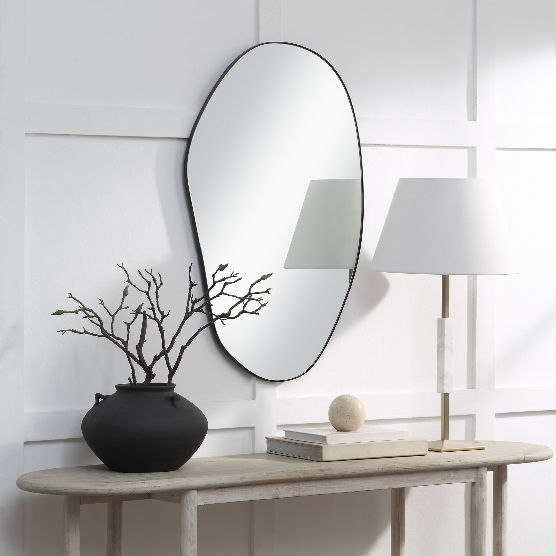 Gela 36" H x 23" W Wall Mirror, Black-Mirror-DECOROLALA