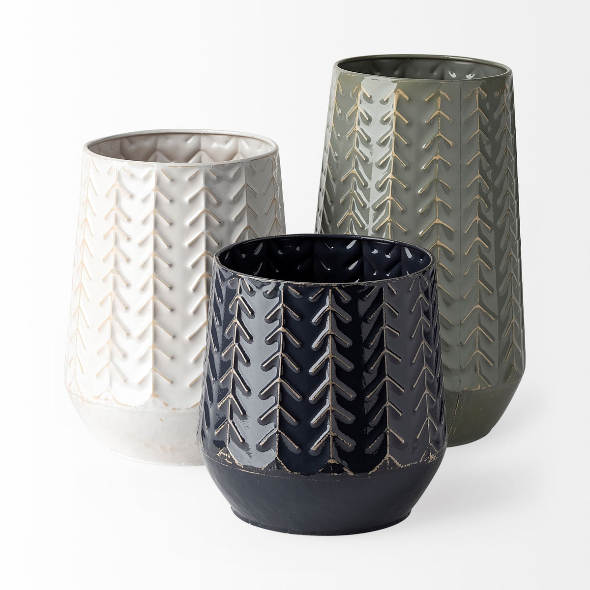 Gemma III Metal Glossy Green/ Chevron Vase-Vase-DECOROLALA