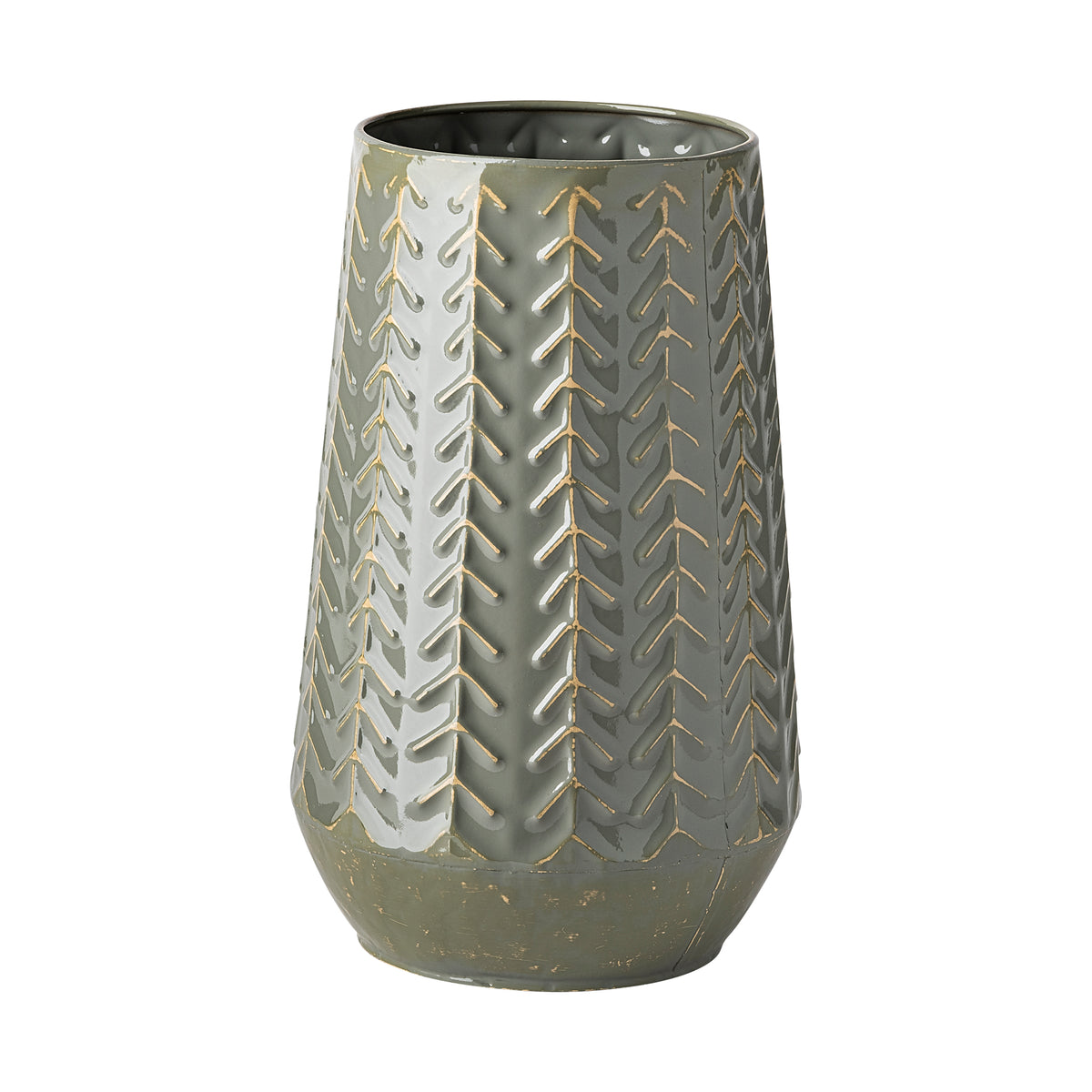 Gemma III Metal Glossy Green Chevron Vase-Vases-DECOROLALA