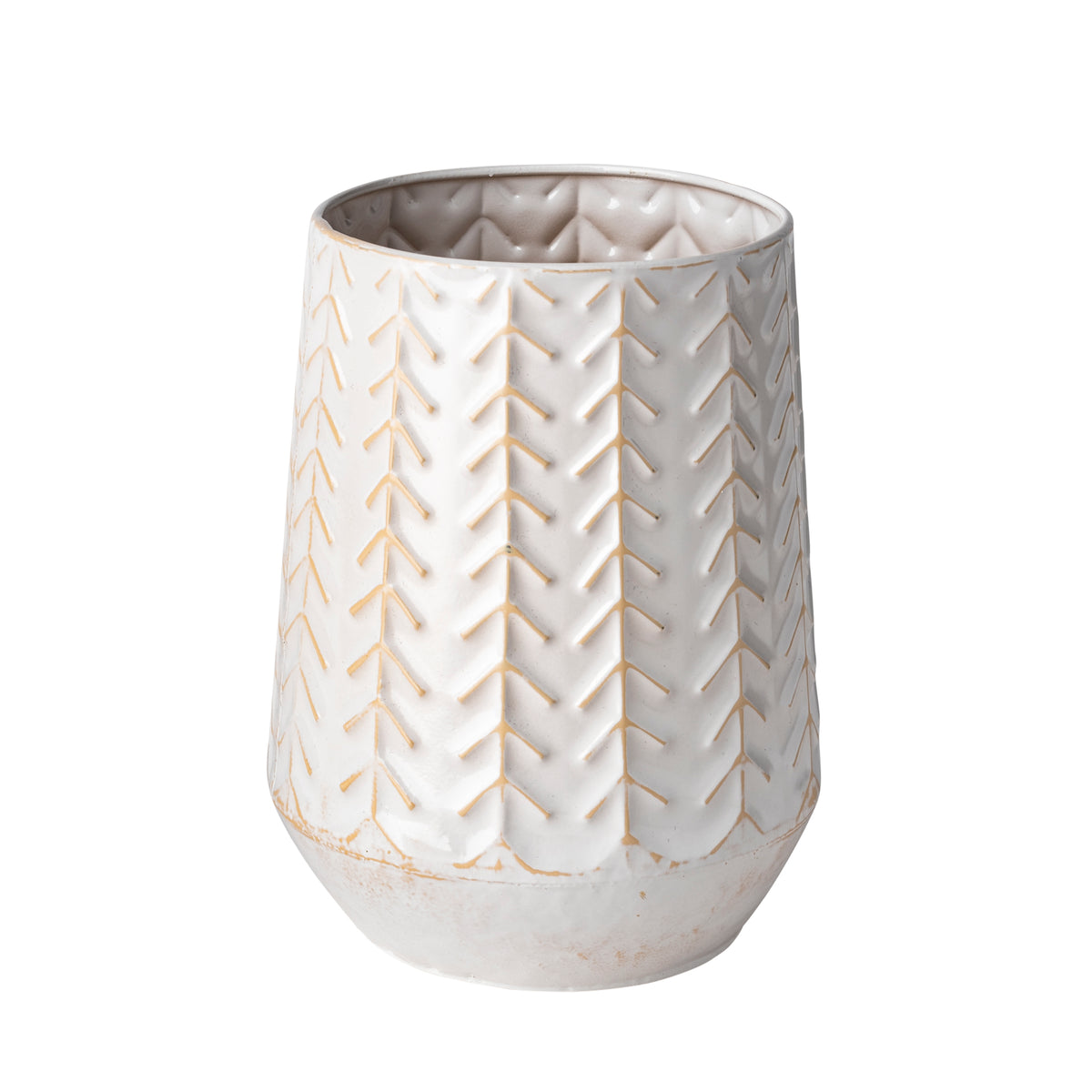 Gemma III Metal Glossy Green Chevron Vase-Vases-DECOROLALA
