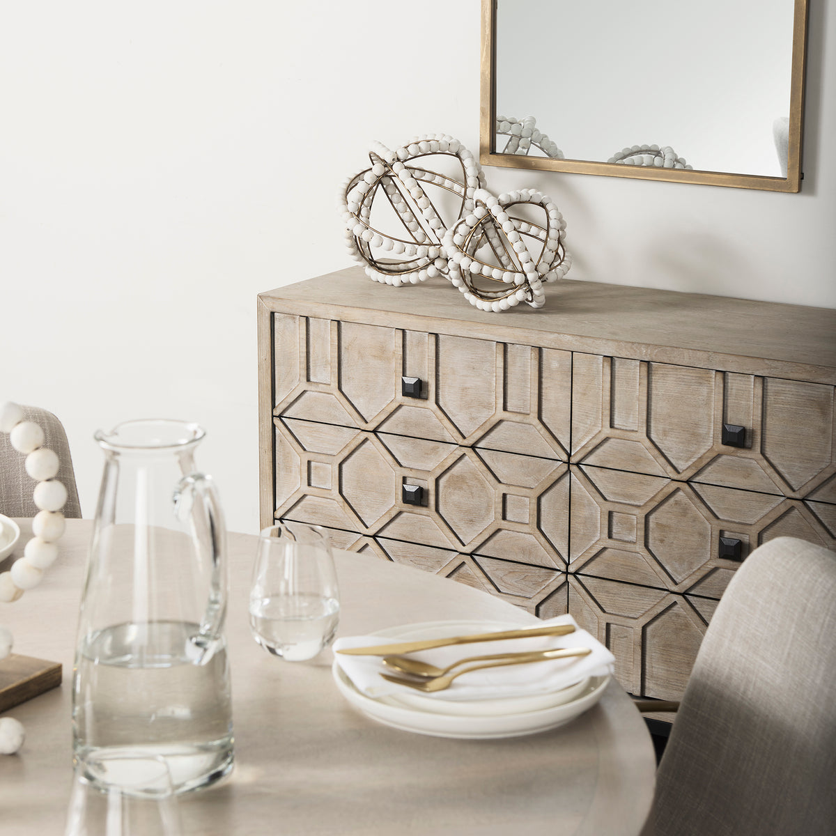 Genevieve II 70x15.8 Fir Veneer W/Gold Metal Frame Base 9 Drawer Sideboard-Sideboards & Buffets-DECOROLALA
