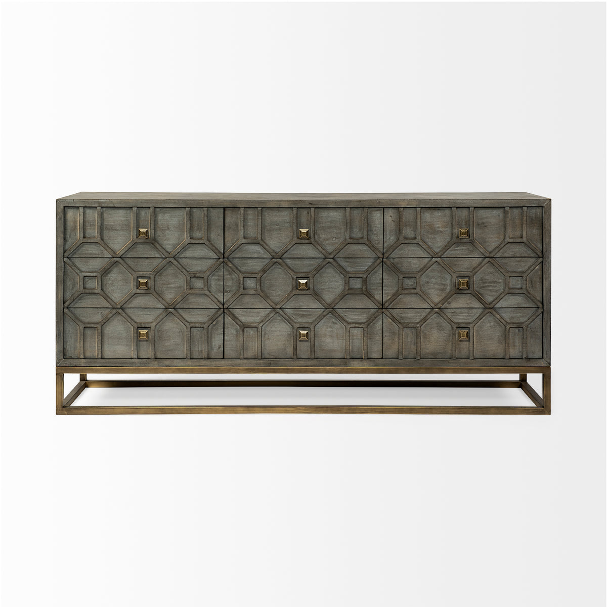 Genevieve II 70x15.8 Fir Veneer W/Gold Metal Frame Base 9 Drawer Sideboard-Sideboards & Buffets-DECOROLALA