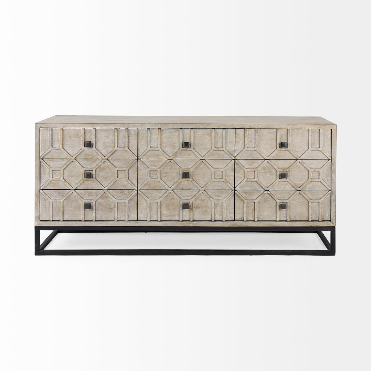 Genevieve II 70x15.8 Fir Veneer W/Gold Metal Frame Base 9 Drawer Sideboard-Sideboards & Buffets-DECOROLALA