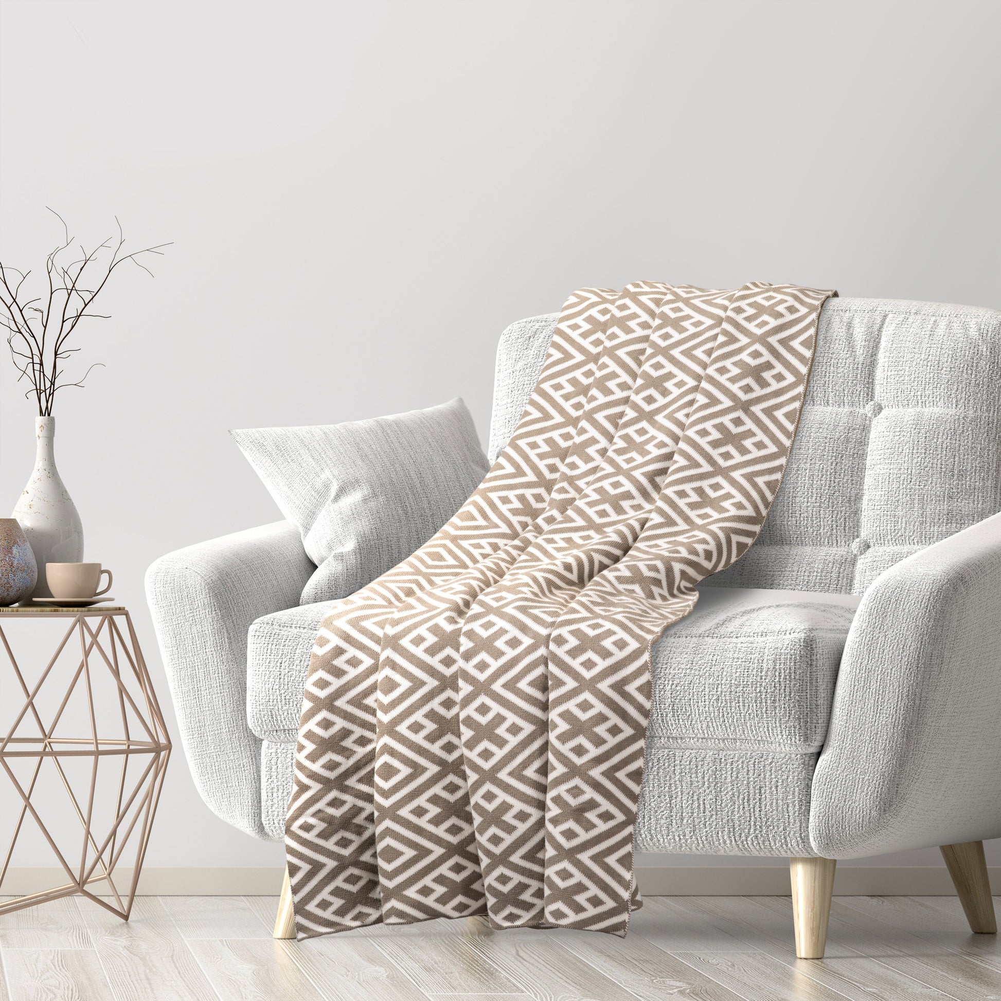 Geometric Knit Acrylic Throw Blanket-Throw Blankets-DECOROLALA