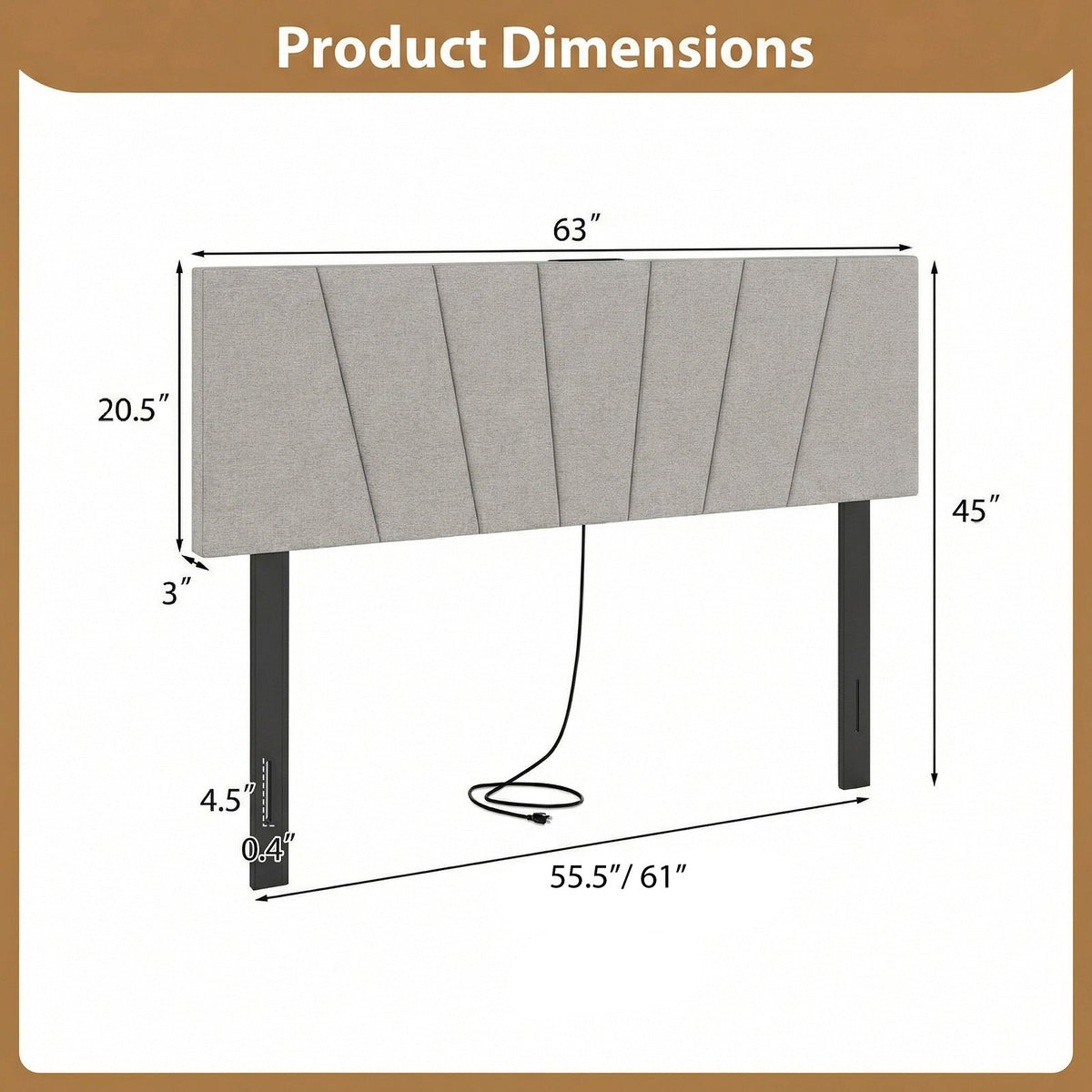 Geometric Upholstered Headboard with Charging Station - Queen/Full-Headboards-DECOROLALA
