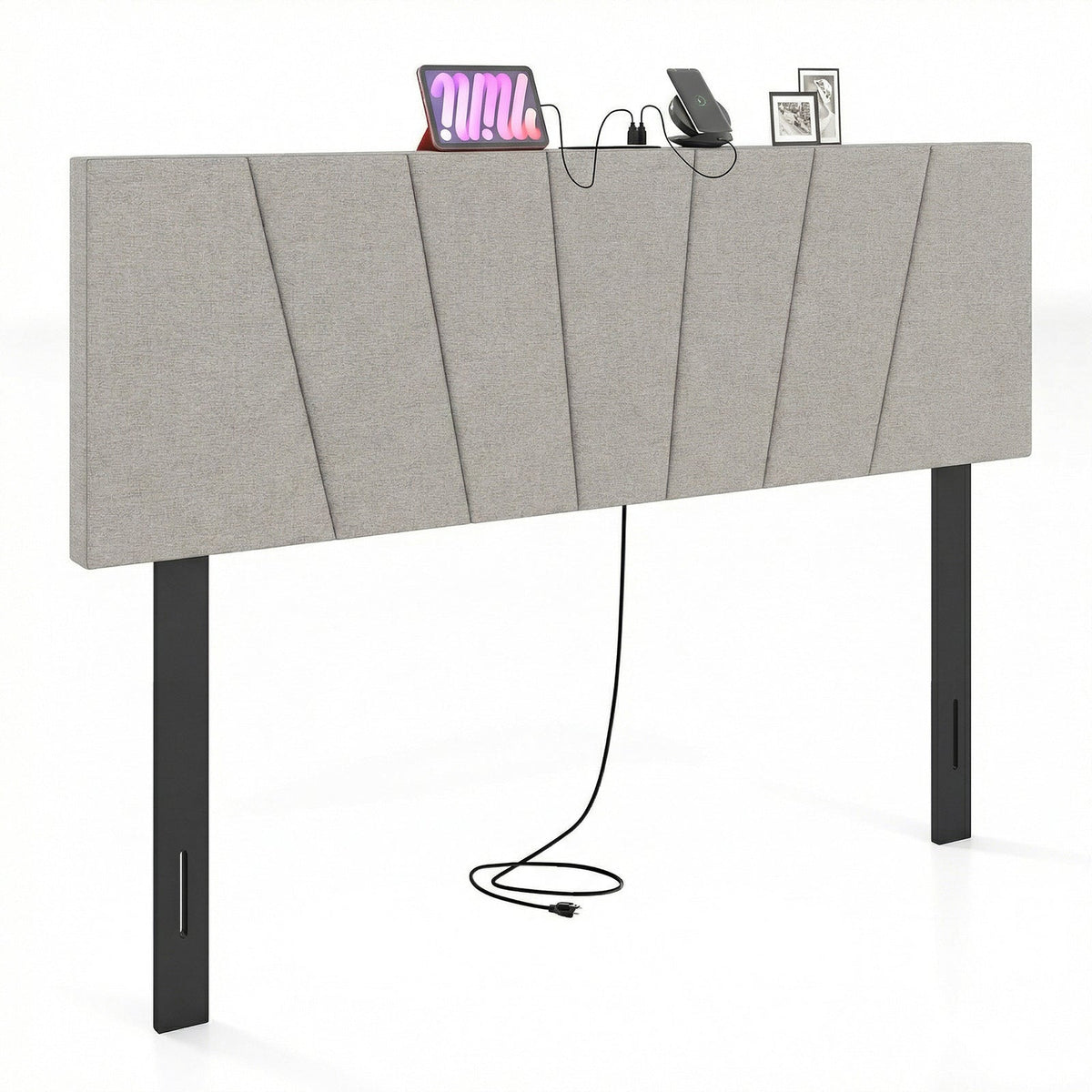 Geometric Upholstered Headboard with Charging Station - Queen/Full-Headboards-DECOROLALA