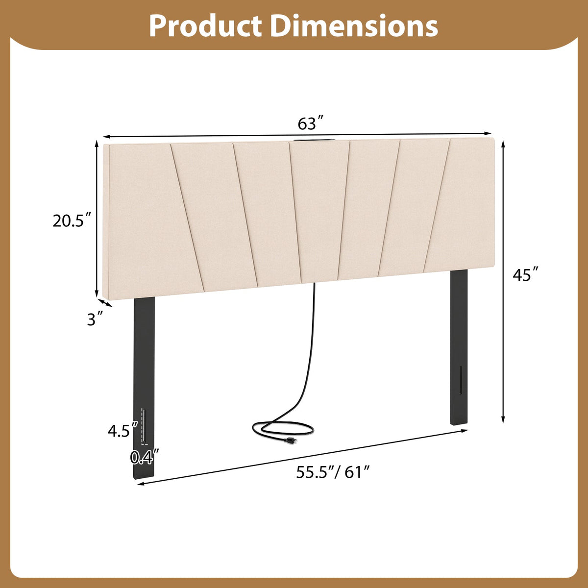 Geometric Upholstered Headboard with Charging Station - Queen/Full-Headboards-DECOROLALA