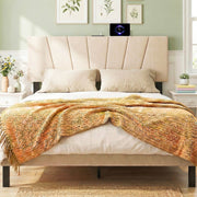 Geometric Upholstered Headboard with Charging Station - Queen/Full-Headboards-DECOROLALA