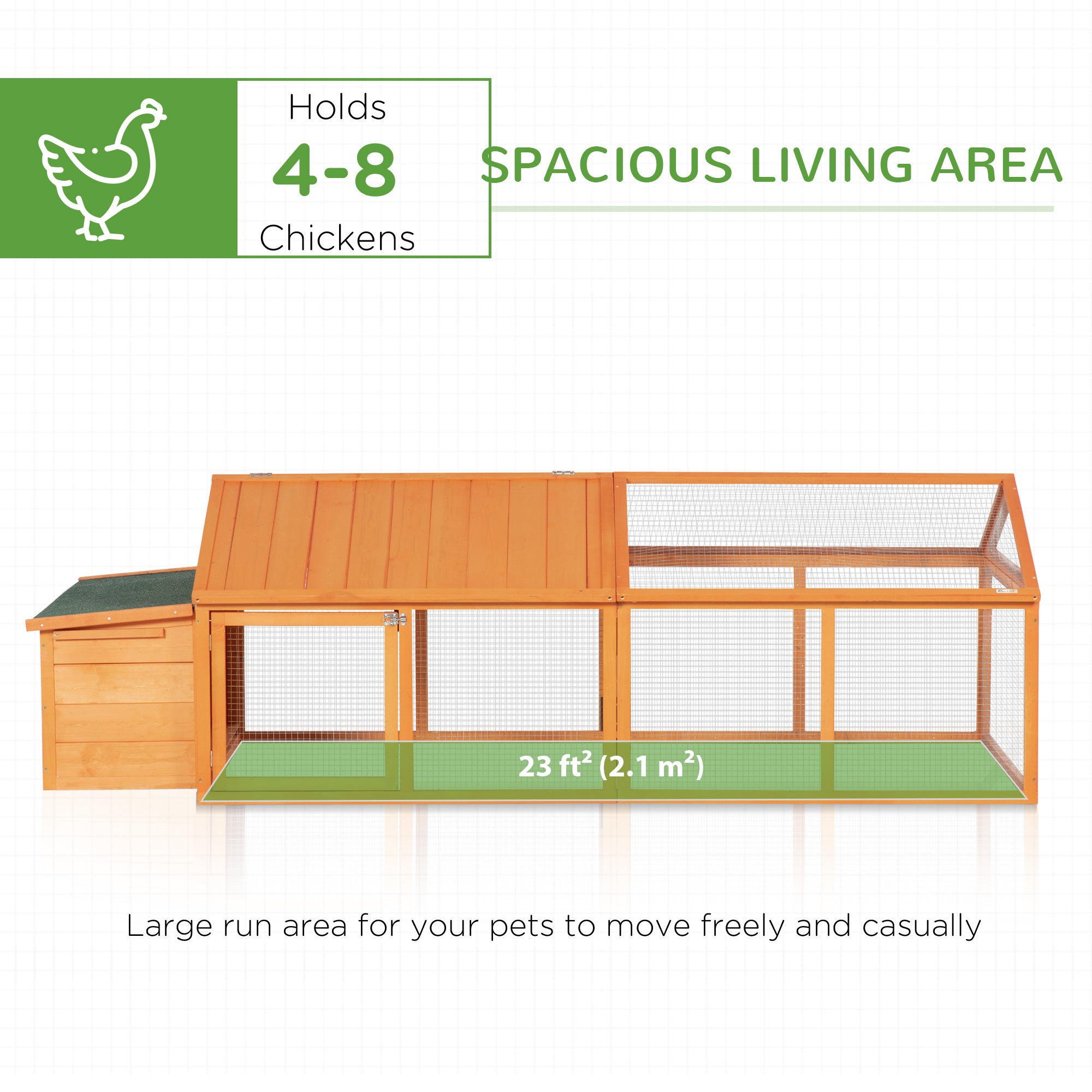 95"L Chicken Run Large Chicken Coop with Nesting Box Wooden Roof Side Door for Outdoor 4–8 Chickens