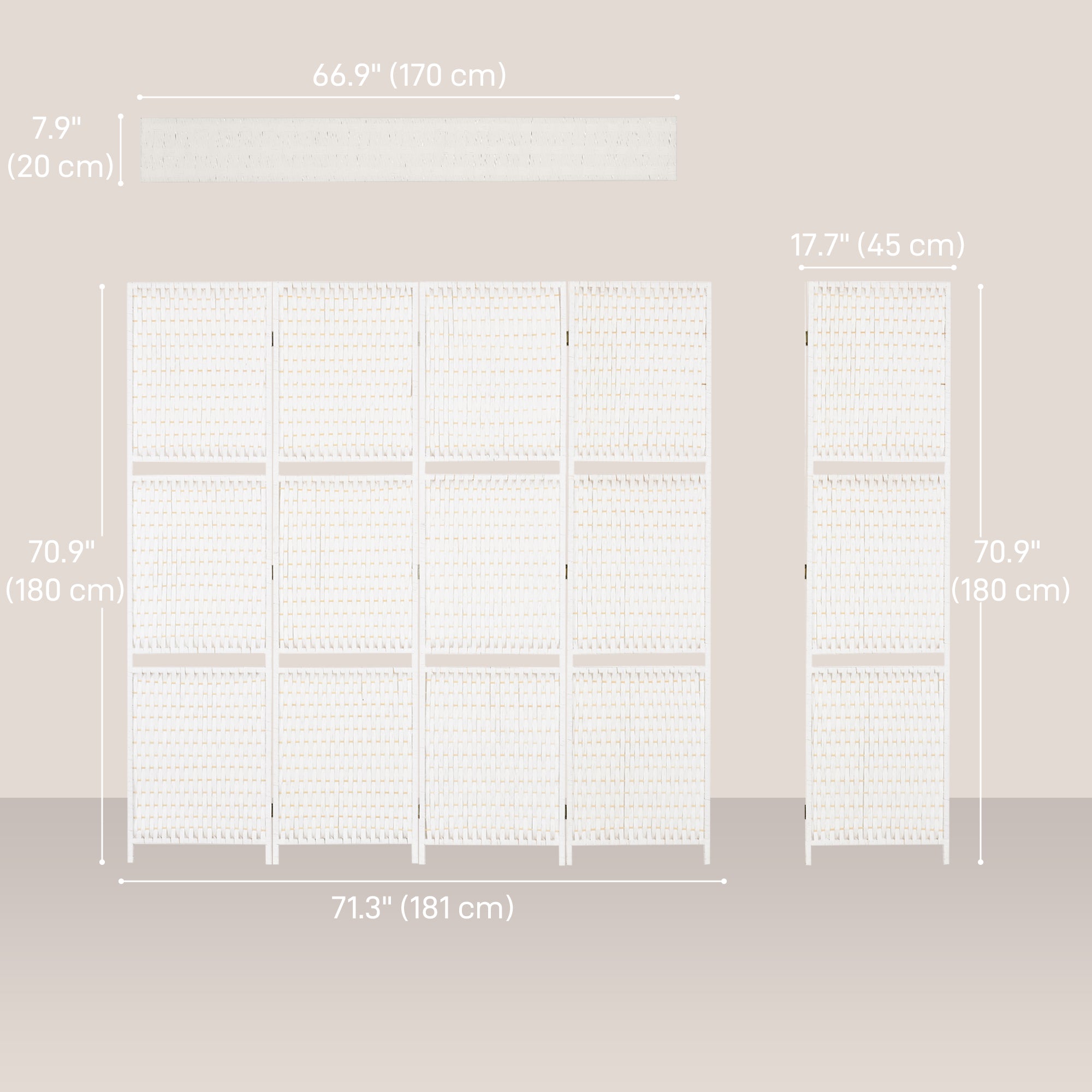 4 Panel Room Divider with Shelves, 6 FT Freestanding Folding Privacy Screen, Partition Wall Divider for Bedroom, White