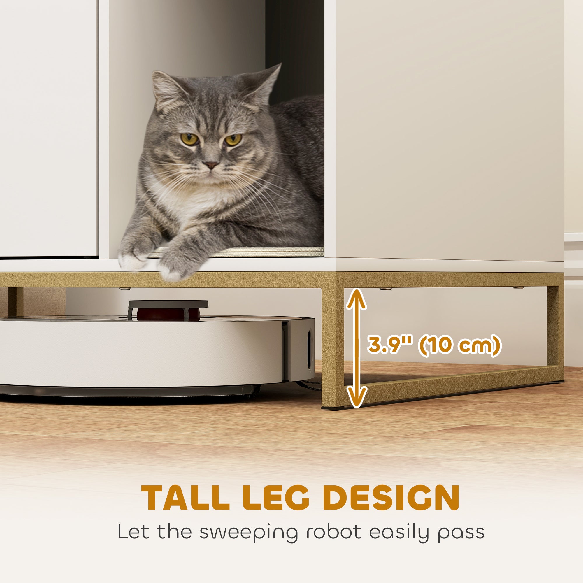 Enclos pour bac à litière pour chat avec pieds hauts, tapis de litière, convient à la plupart des bacs à litière, 31.5" x 20" x 22", blanc