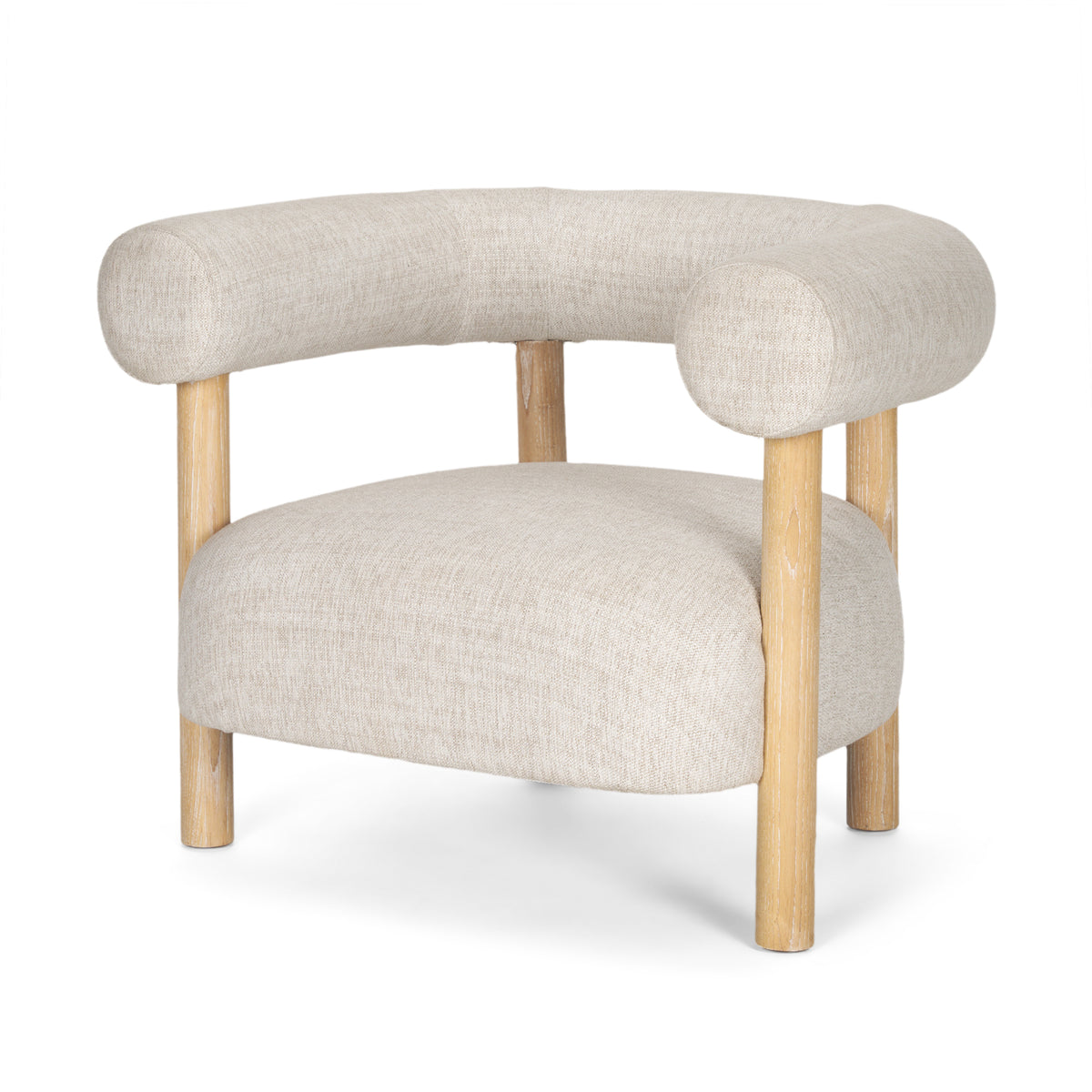 Gianna Open Back Light Brown Wood w/ Oatmeal Fabric Accent Chair-Accent Chairs-DECOROLALA