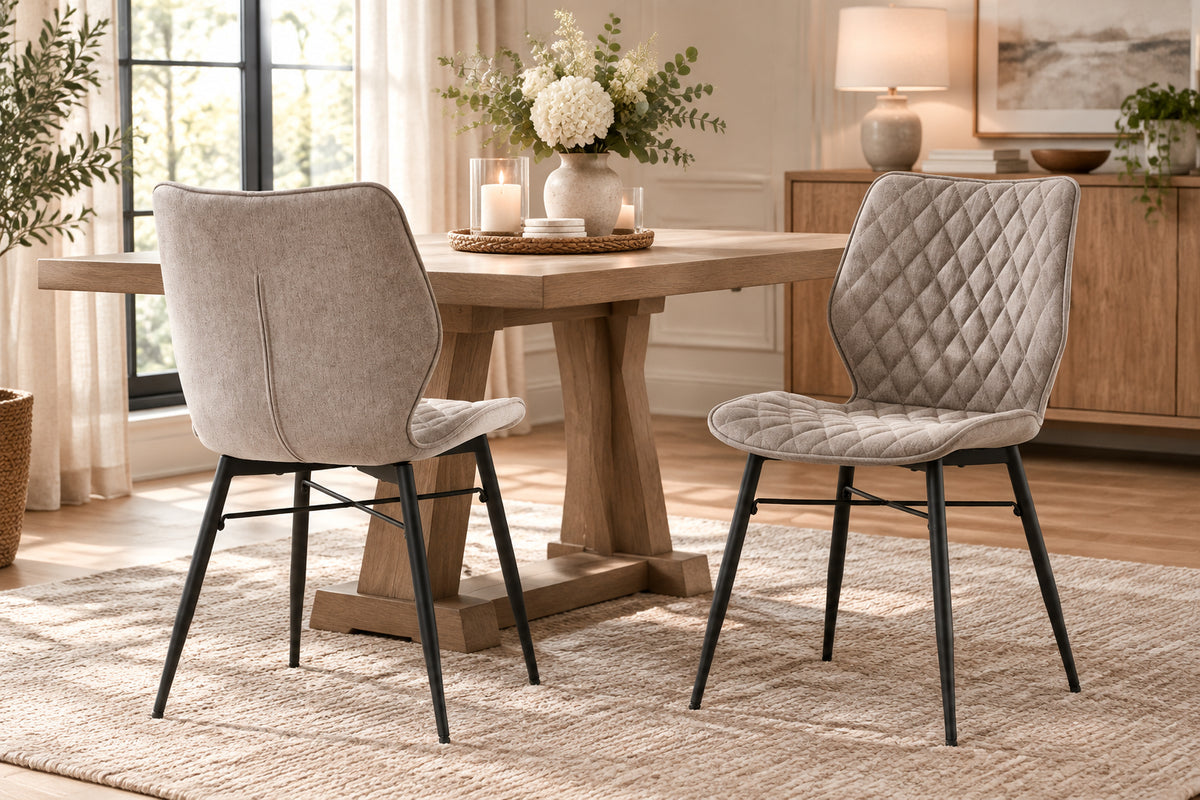 Gianni Taupe Diamond-Quilted Armless Chair (Set of 2)-Dining Room-DECOROLALA