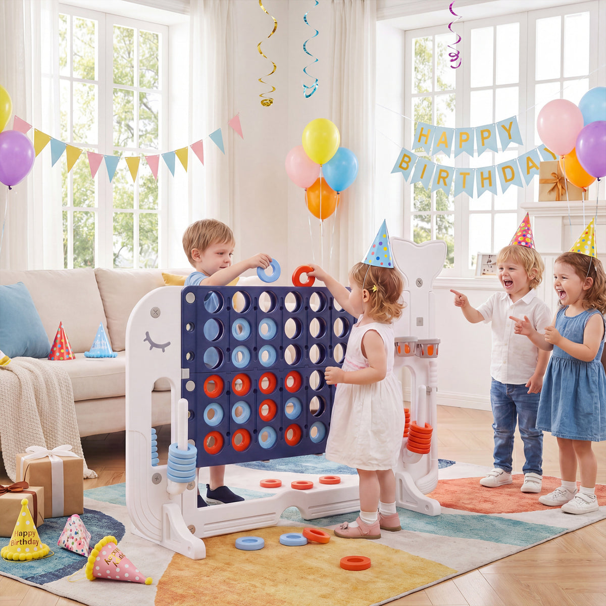 Giant 4-to-Score Game Set Jumbo 4-in-a-Row Game with Ring-toss and Portable Bag