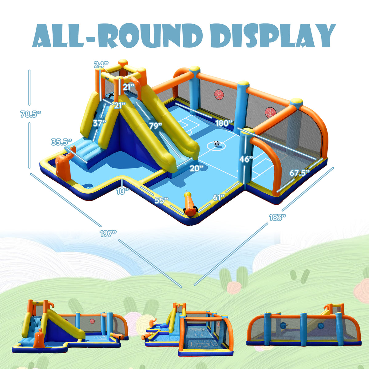 Giant Soccer Themed Inflatable Water Slide Bouncer with Splash Pool without Blower