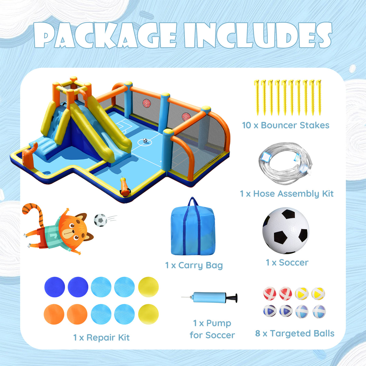 Giant Soccer Themed Inflatable Water Slide Bouncer with Splash Pool without Blower