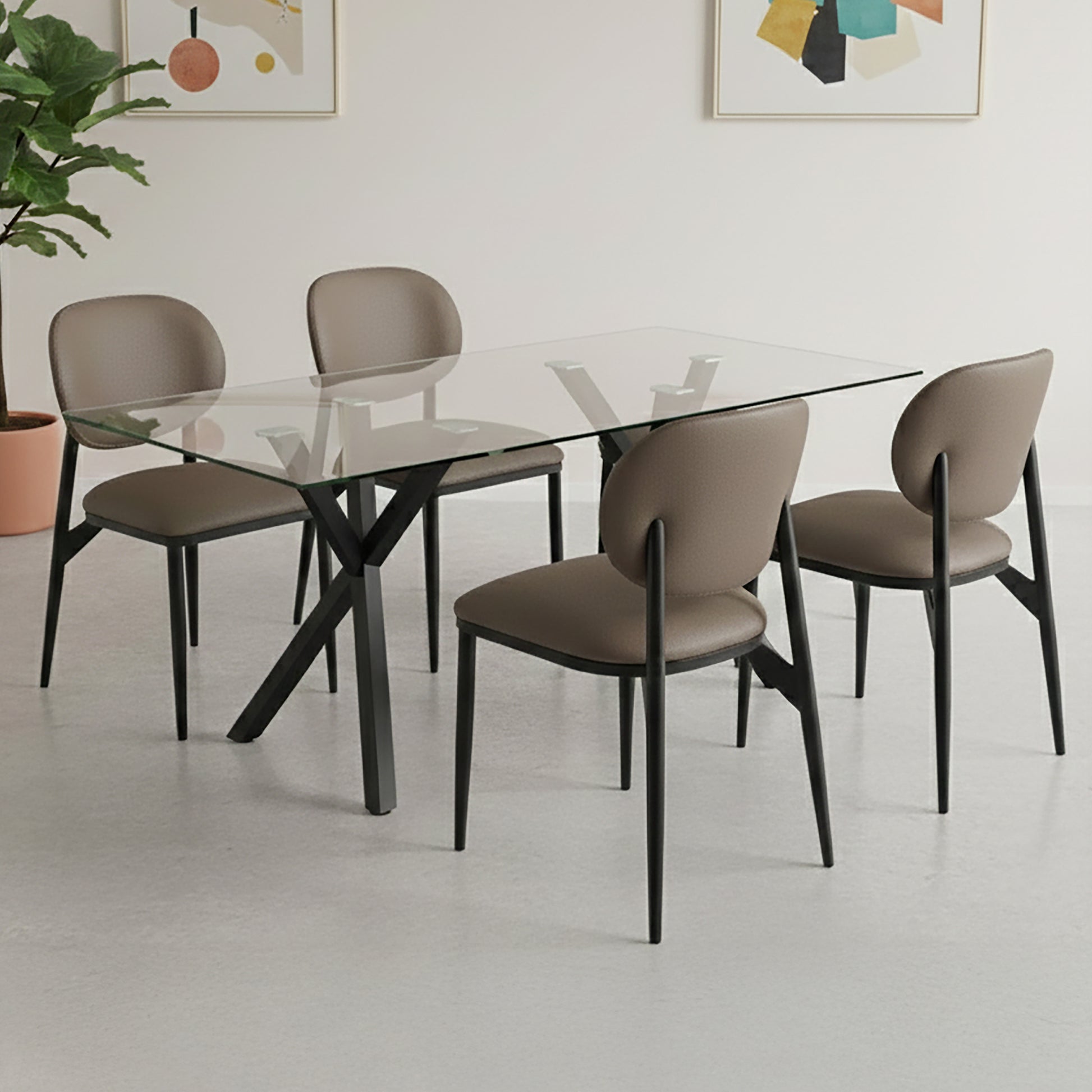 Gideon Dining Chair - Stone Textured Faux Leather - Black Legs-DECOROLALA