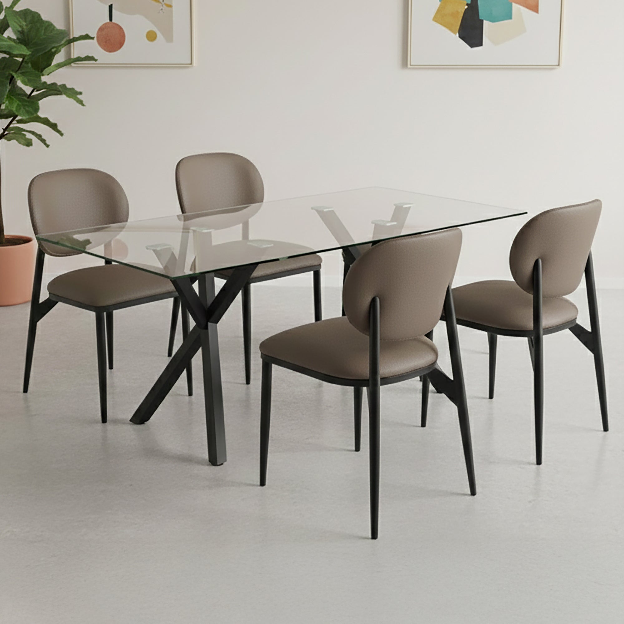 Gideon Dining Chair - Stone Textured Faux Leather - Black Legs-DECOROLALA