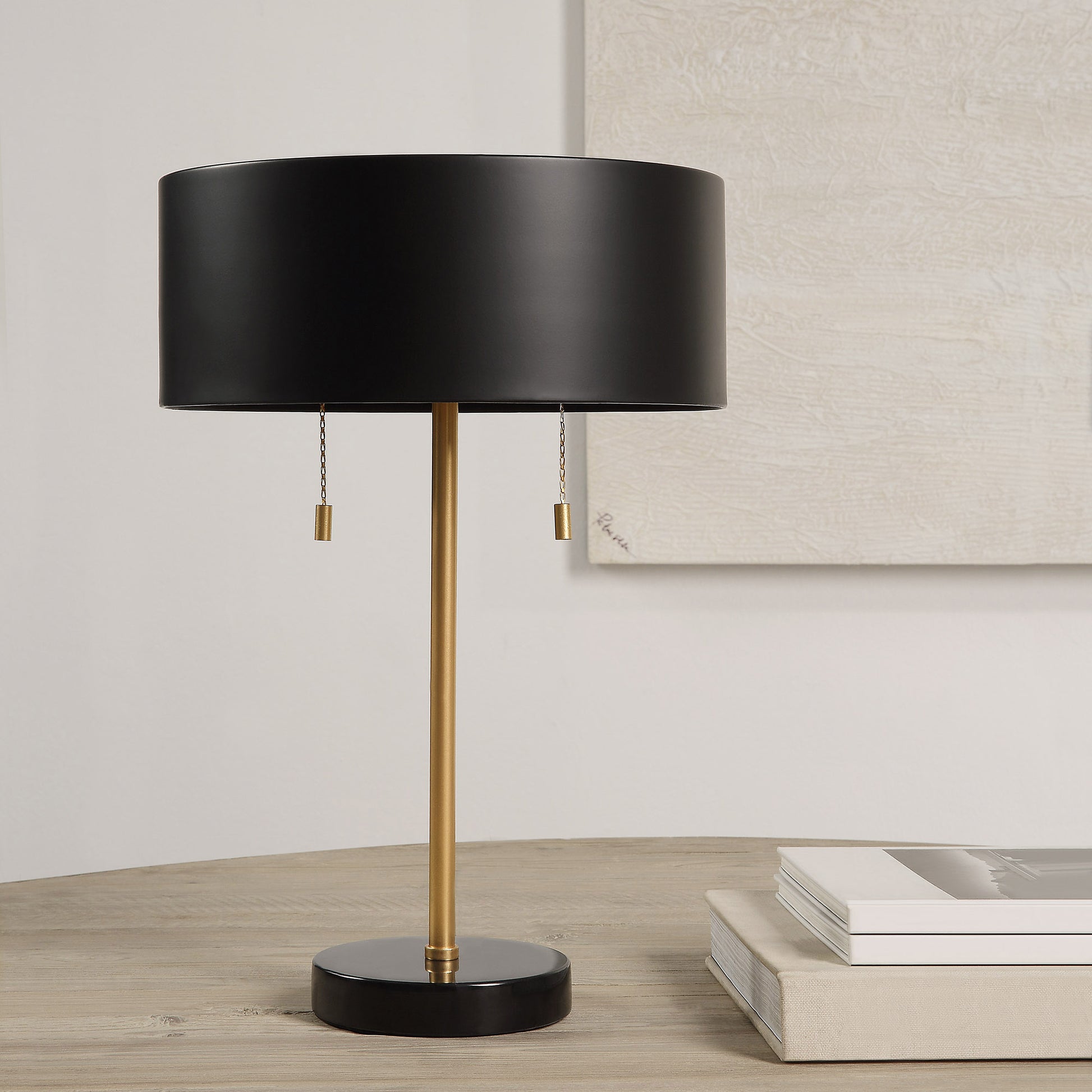 Gillian 17" Table Lamp, Black Iron & Marble-Table Lamp-DECOROLALA