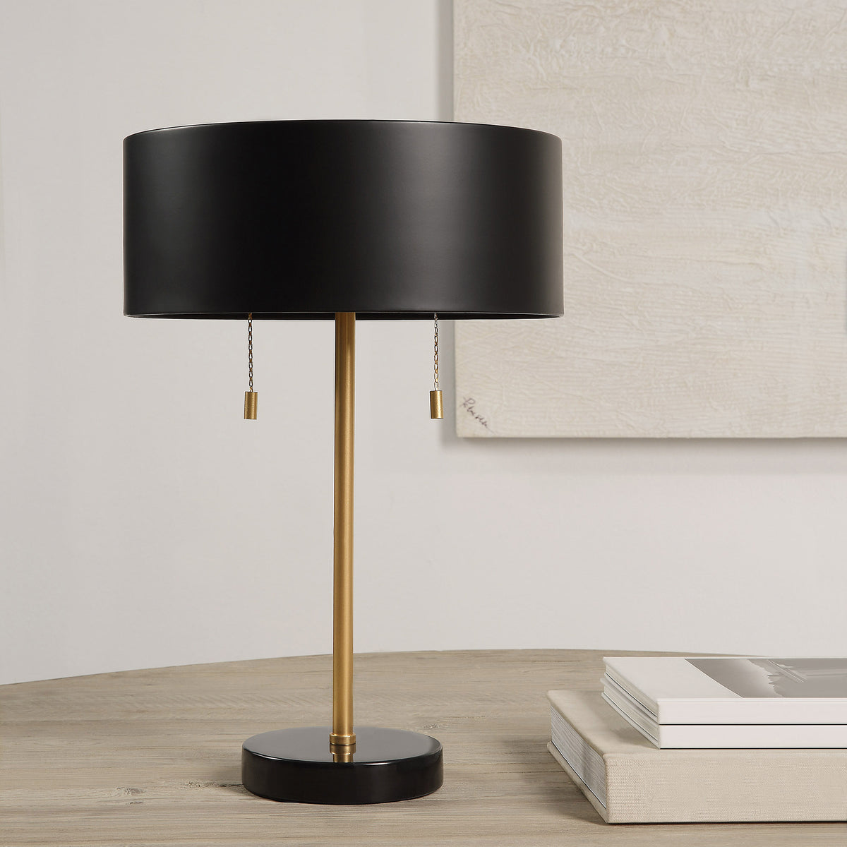 Gillian 17" Table Lamp, Black Iron & Marble-Table Lamp-DECOROLALA