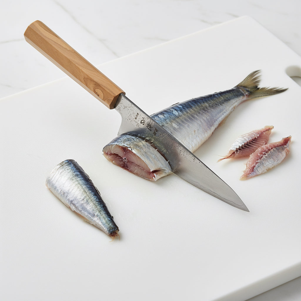 Ginrei Silver 3 Nashiji Kudamono Knife 150mm - Olive-Santoku knife-DECOROLALA
