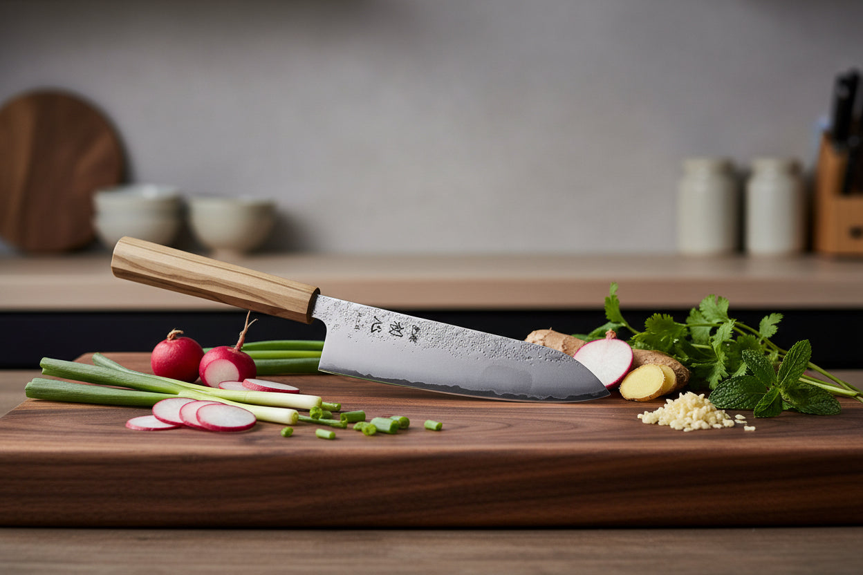Ginrei Silver3 Santoku 170mm Nashiji Olive Wood-Santoku knife-DECOROLALA