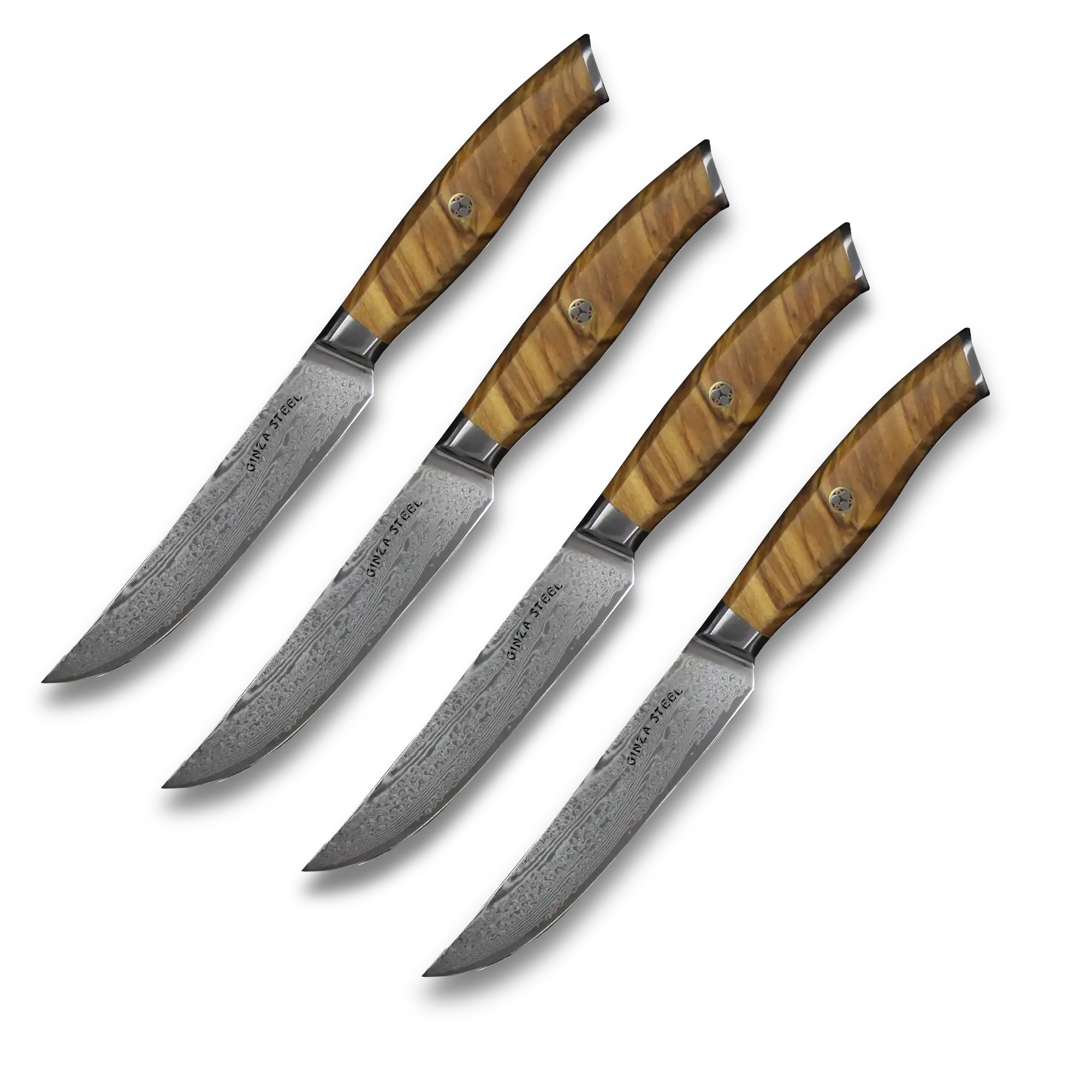 Ginza Steel AMELIA Five  4-Piece VG10 Damascus Steel Steak Knife Set with Wood Block-Knife Set-DECOROLALA