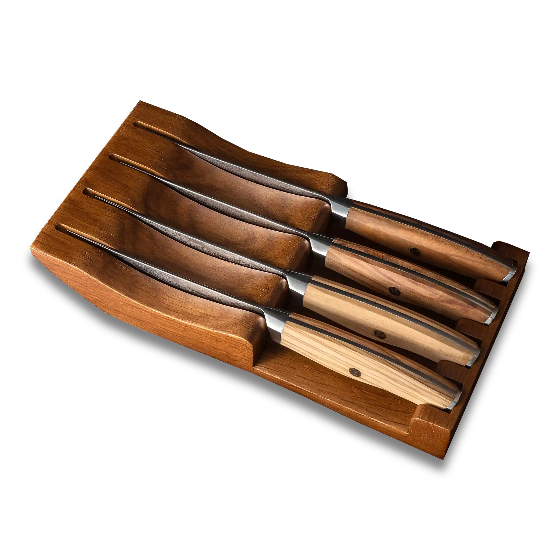 Ginza Steel AMELIA Five  4-Piece VG10 Damascus Steel Steak Knife Set with Wood Block-Knife Set-DECOROLALA