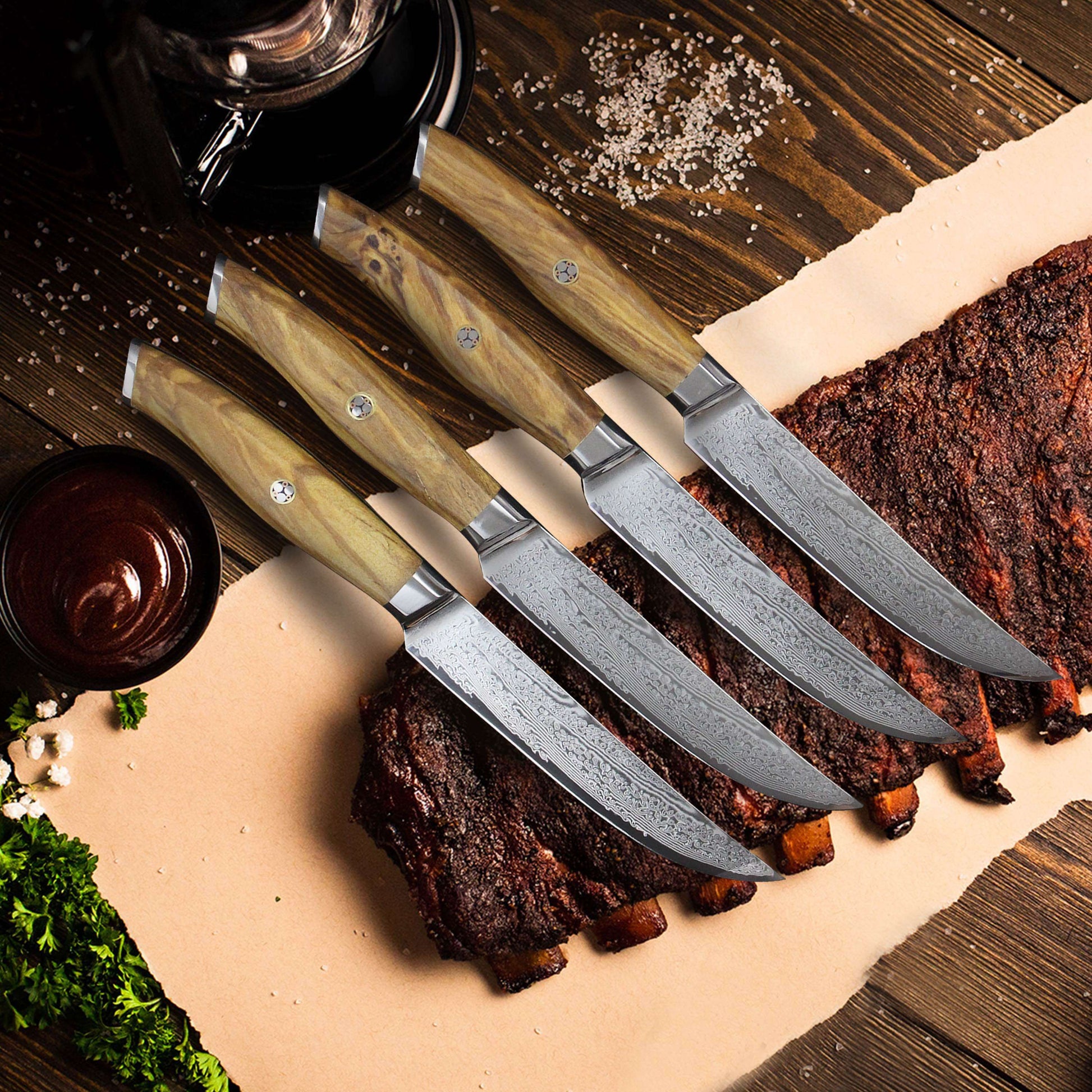 Ginza Steel AMELIA Five VG10 Damascus Steak Knife Set-Knife Set-DECOROLALA