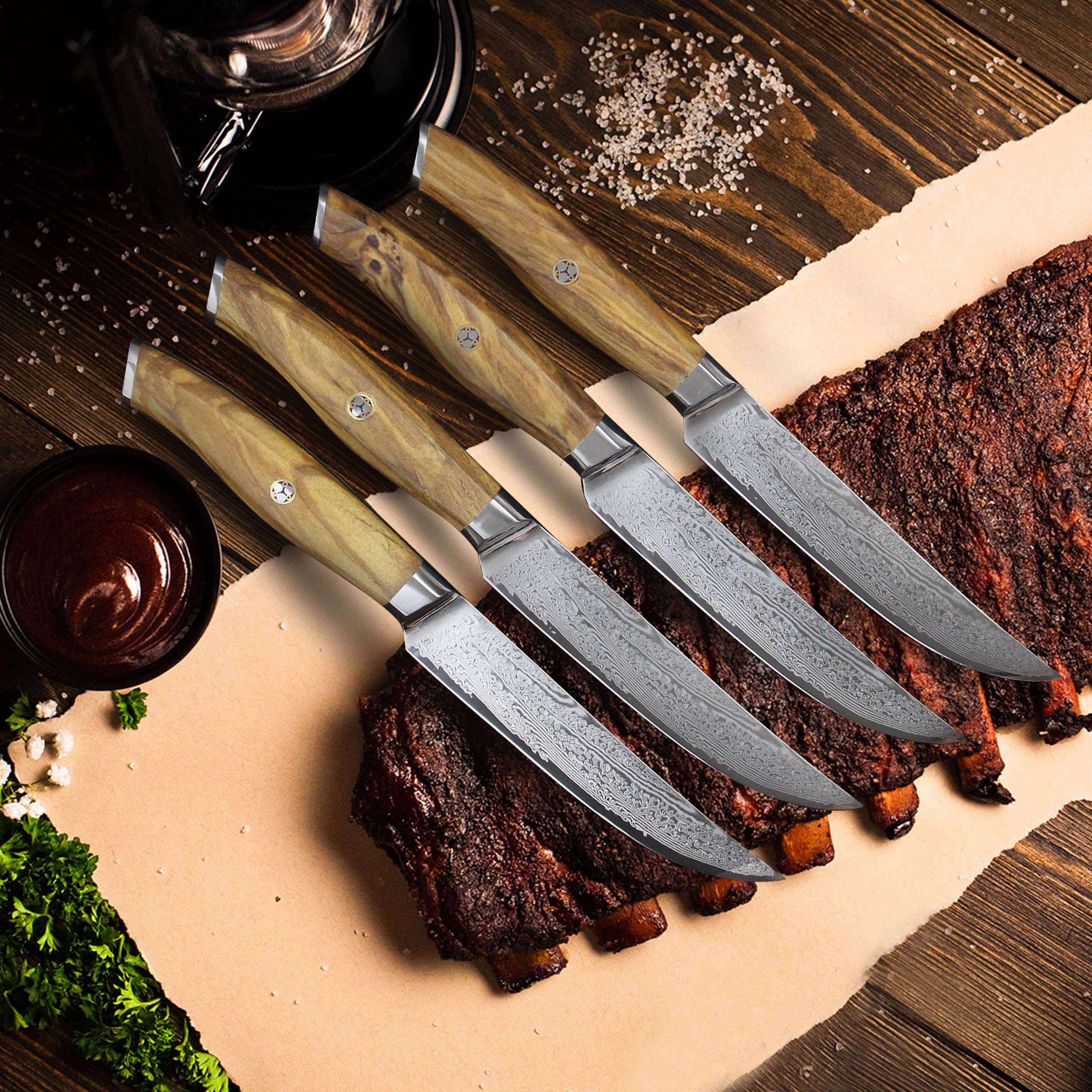 Ginza Steel AMELIA Five VG10 Damascus Steak Knife Set-Knife Set-DECOROLALA