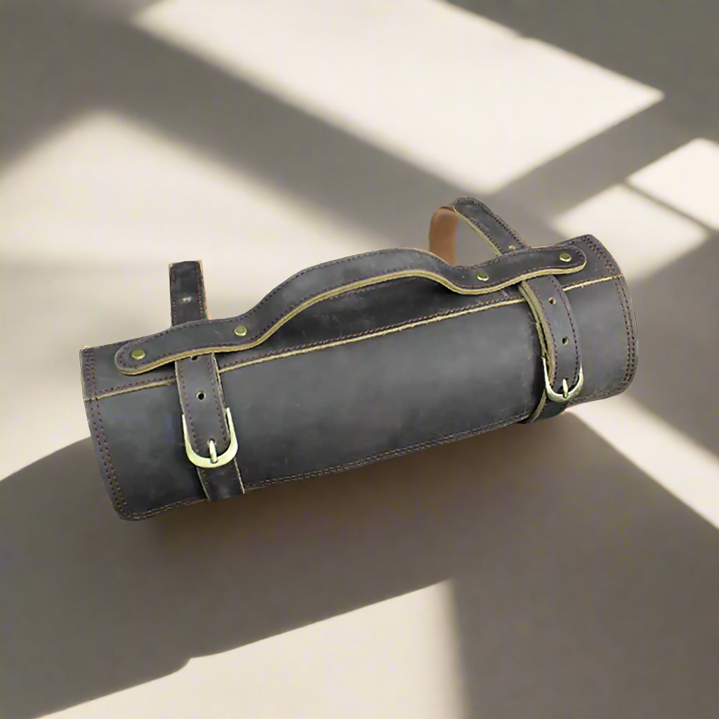 Ginza Steel Full Grain Leather Knife Roll - Brown-Accessories-DECOROLALA