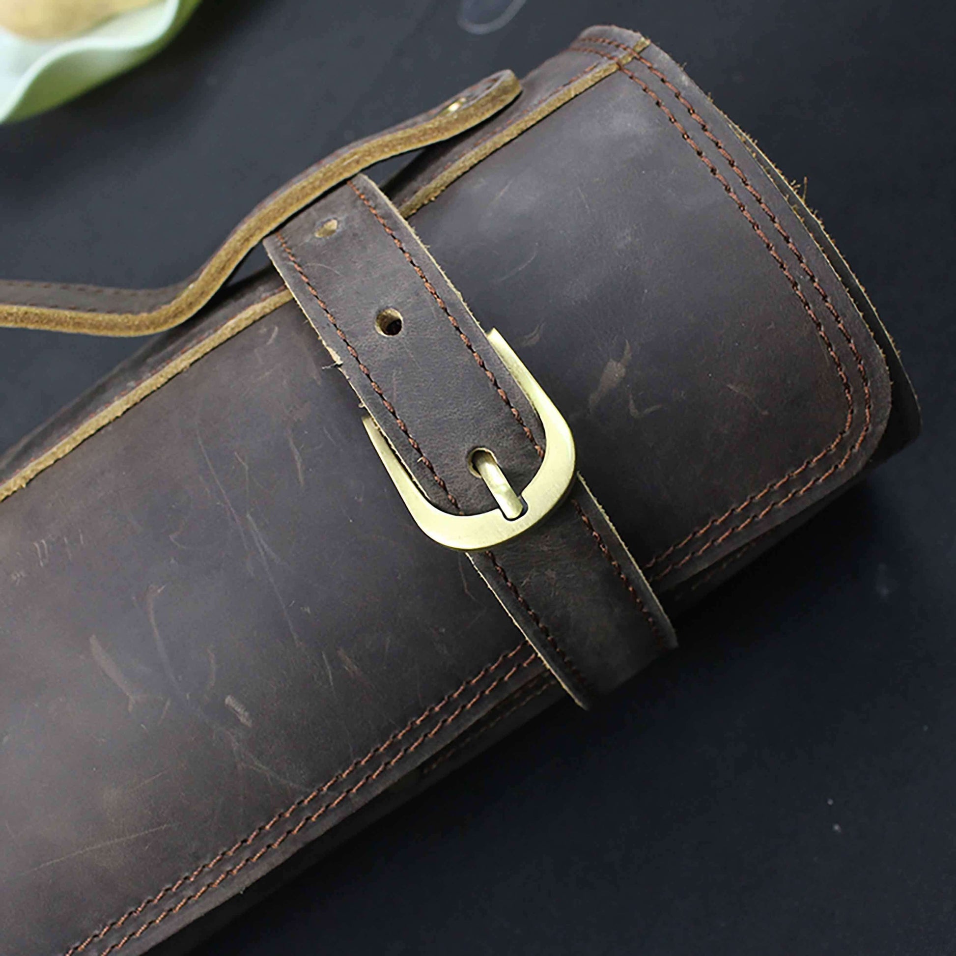 Ginza Steel Full Grain leather knife role Rustic Brown-Accessories-DECOROLALA